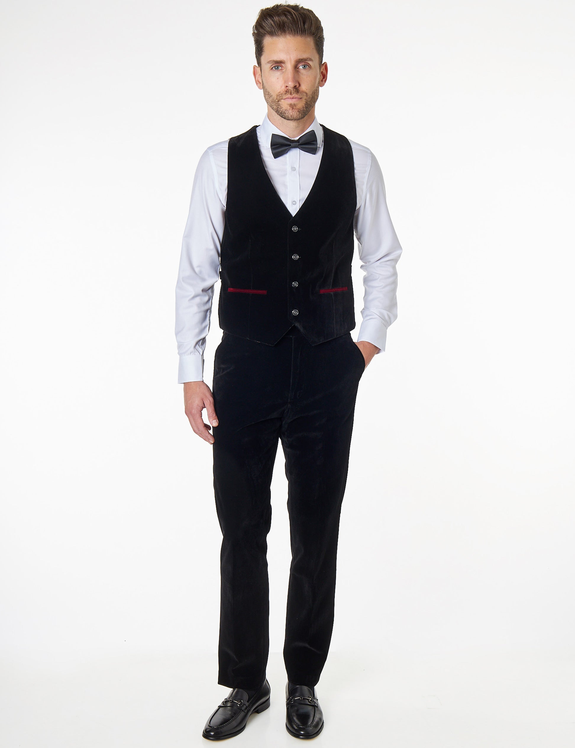 TIM Black Velvet Plain Waistcoat