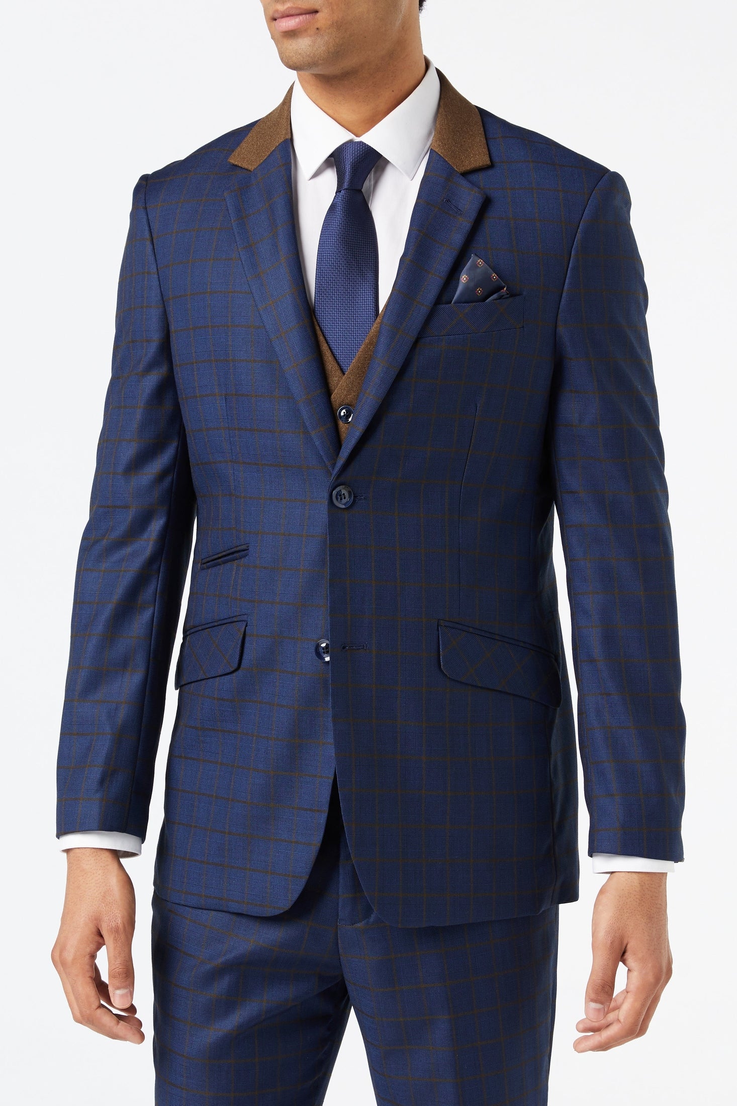 FALCO BLUE GRID CHECK JACKET AND WAISTCOAT