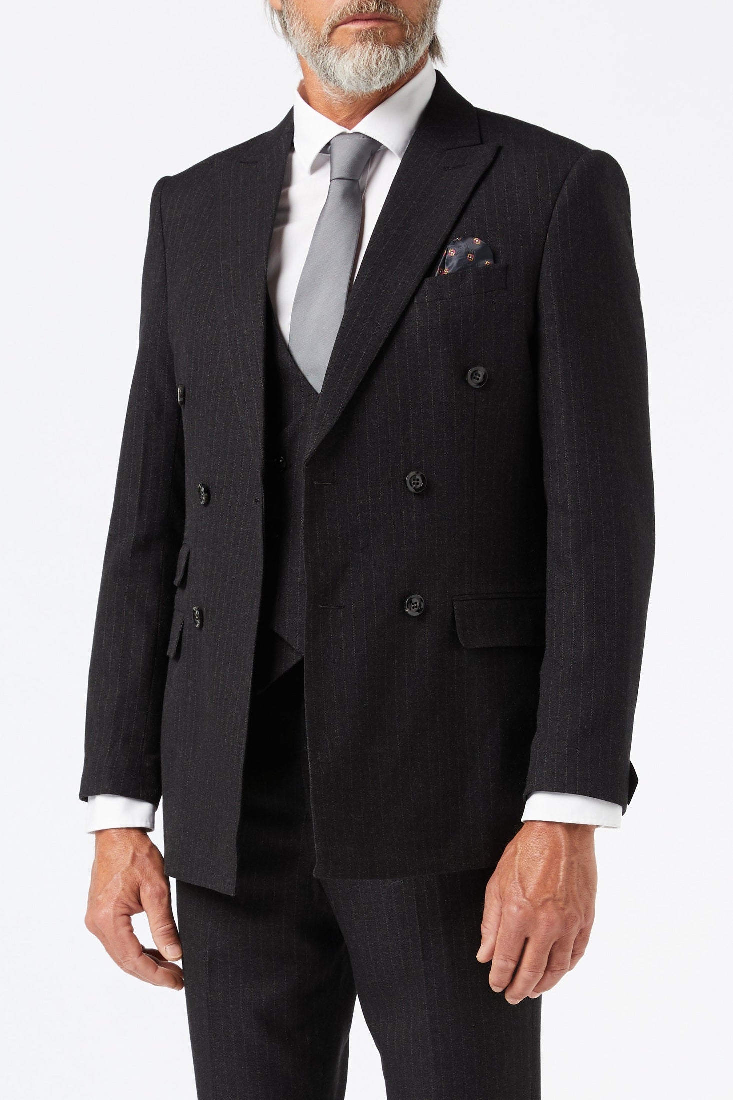 BLACK DOUBLE BREASTED PINSTRIPE JACKET & WAISTCOAT
