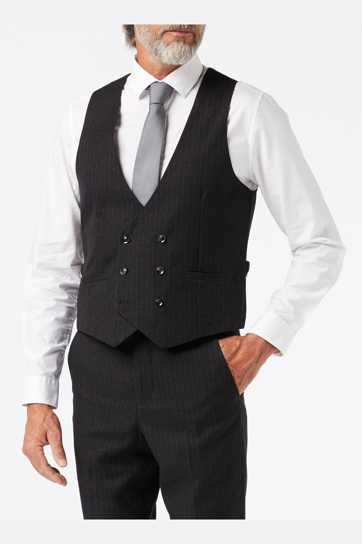 BLACK DOUBLE BREASTED PINSTRIPE JACKET & WAISTCOAT