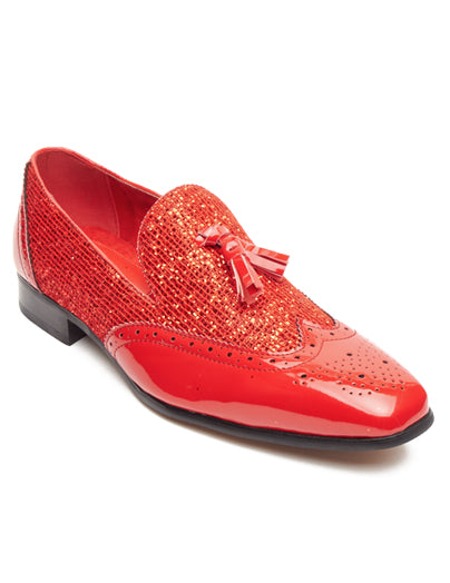 RED GLITTER SEQUIN TASSEL LOAFER DRESS WEDDING SHOES