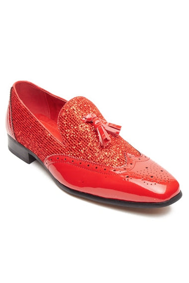 RED GLITTER SEQUIN TASSEL LOAFER DRESS WEDDING SHOES