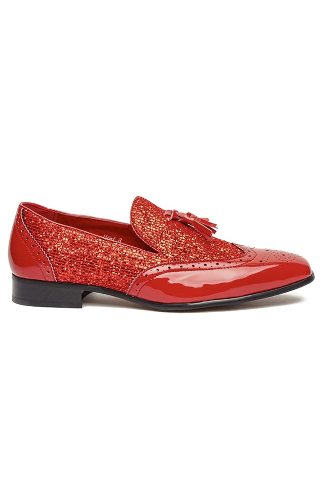 RED GLITTER SEQUIN TASSEL LOAFER DRESS WEDDING SHOES