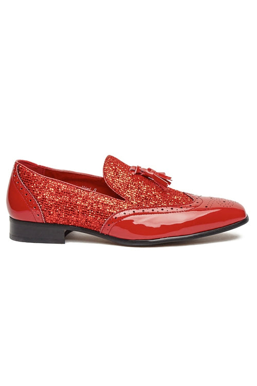 RED GLITTER SEQUIN TASSEL LOAFER DRESS WEDDING SHOES