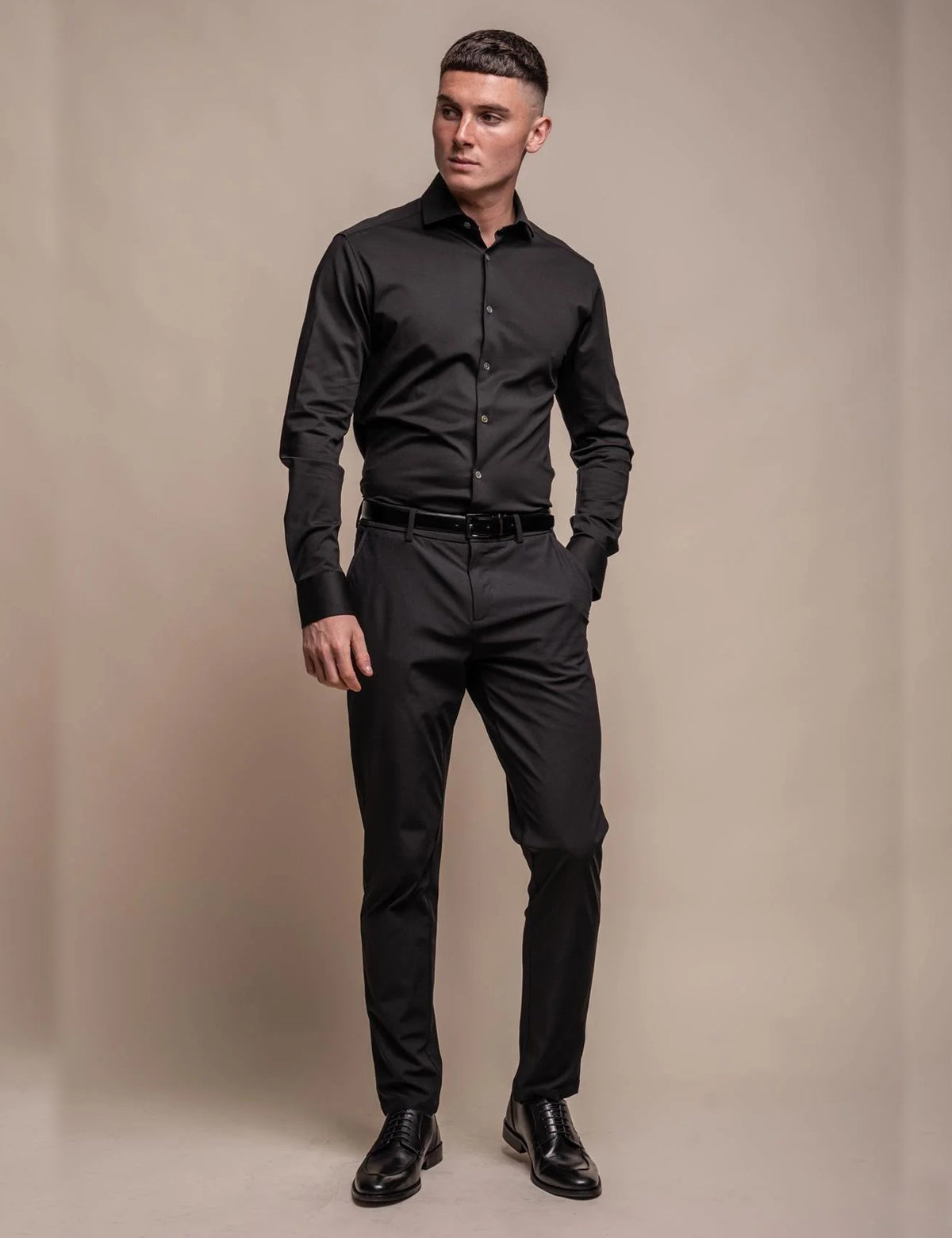 Cavani – Black Cotton Blend Stretch Slim Fit Shirt