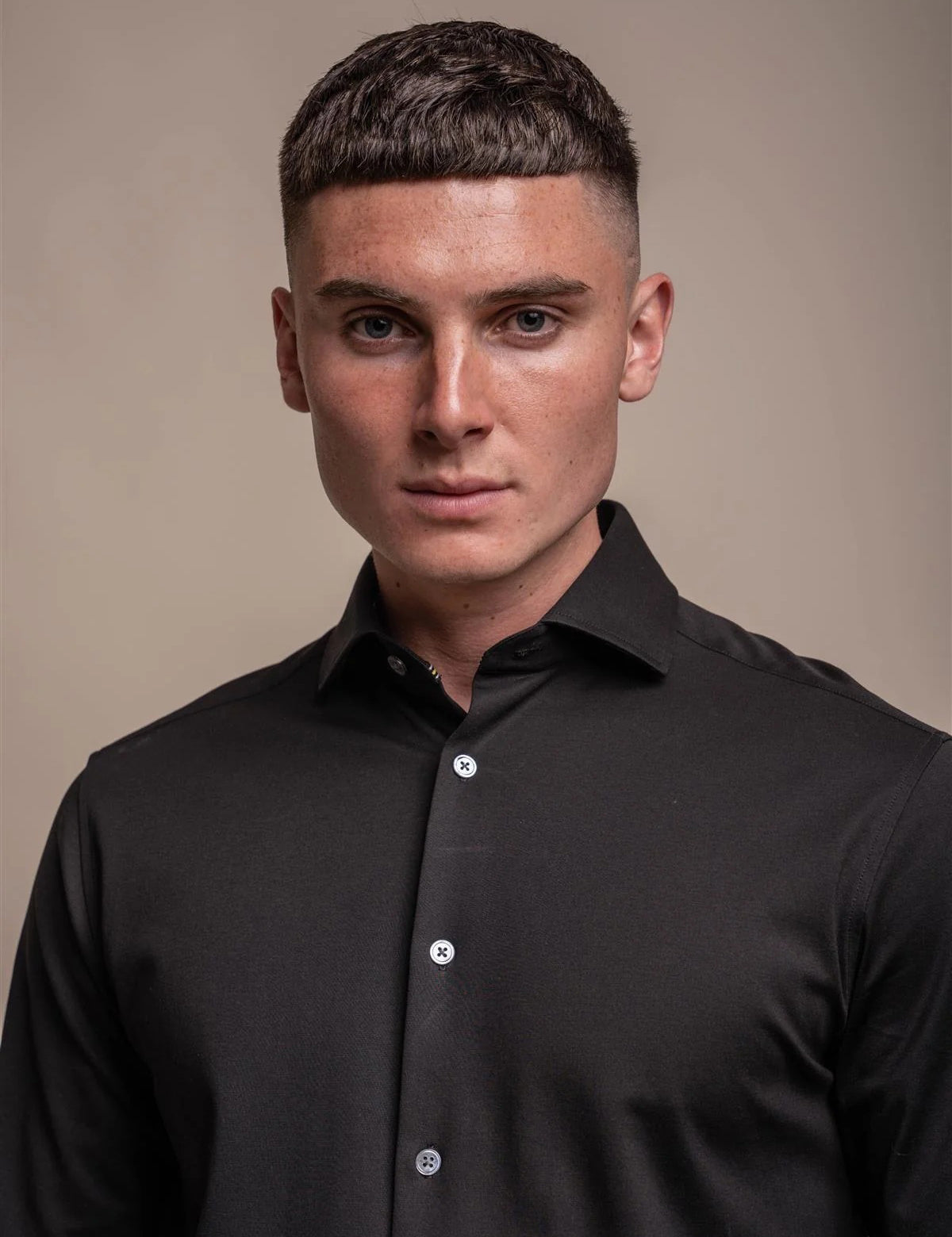 Cavani – Black Cotton Blend Stretch Slim Fit Shirt