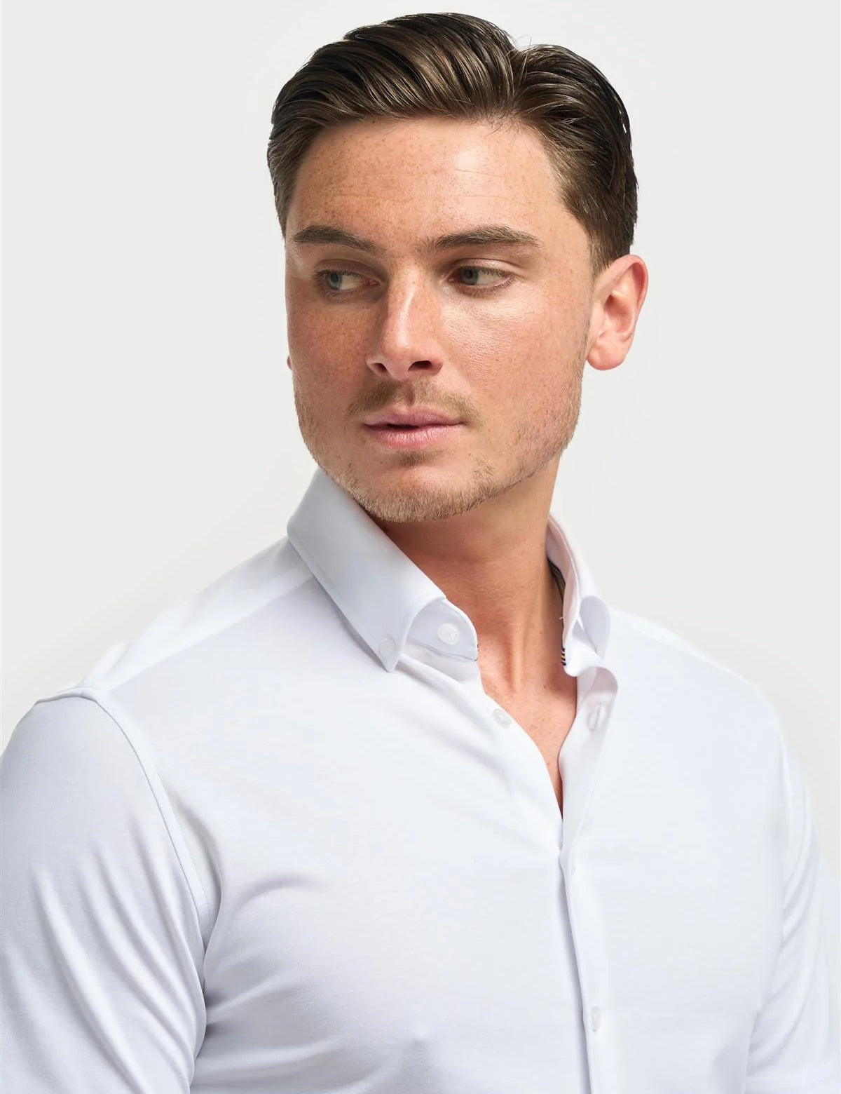 White Cotton Stretch Slim Fit Shirt – Short Sleeve
