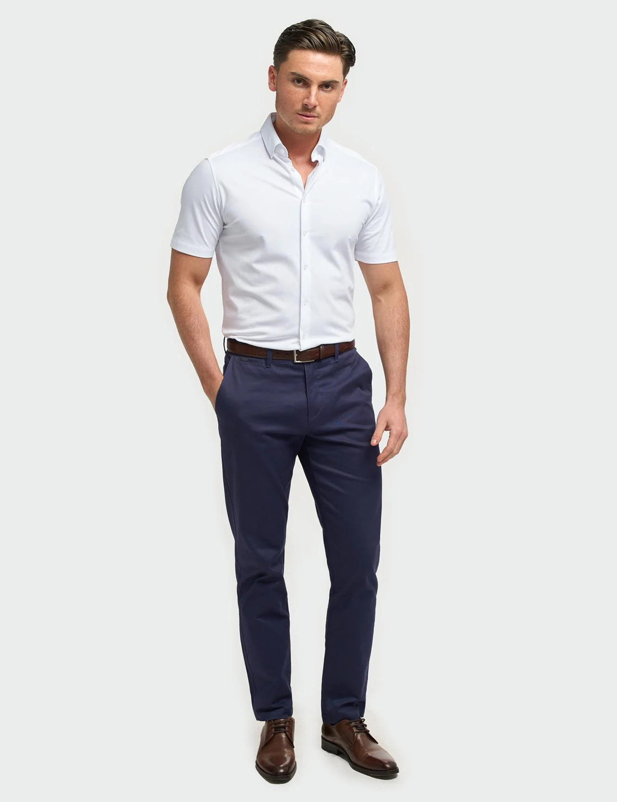 White Cotton Stretch Slim Fit Shirt – Short Sleeve