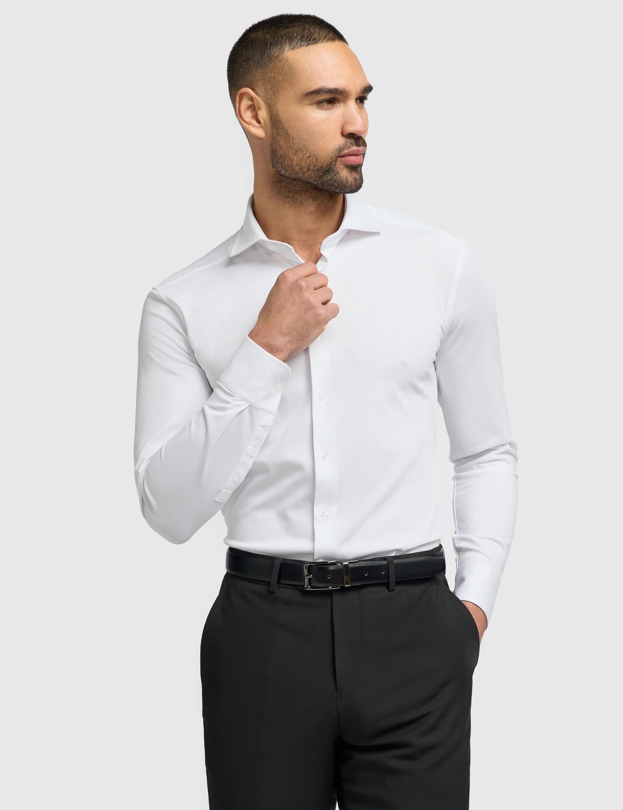 Cavani – White Cotton Blend Stretch Slim Fit Shirt