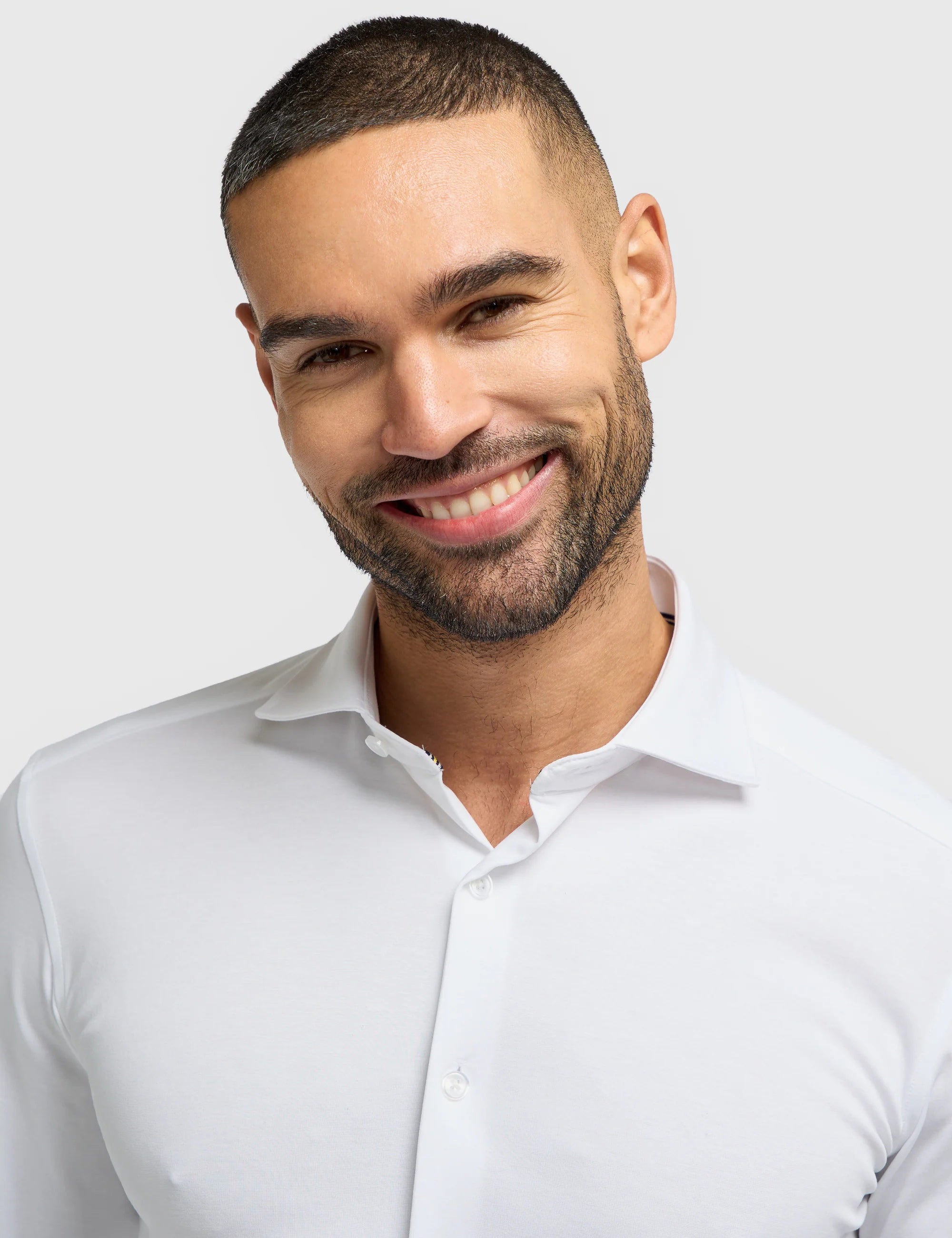 Cavani – White Cotton Blend Stretch Slim Fit Shirt
