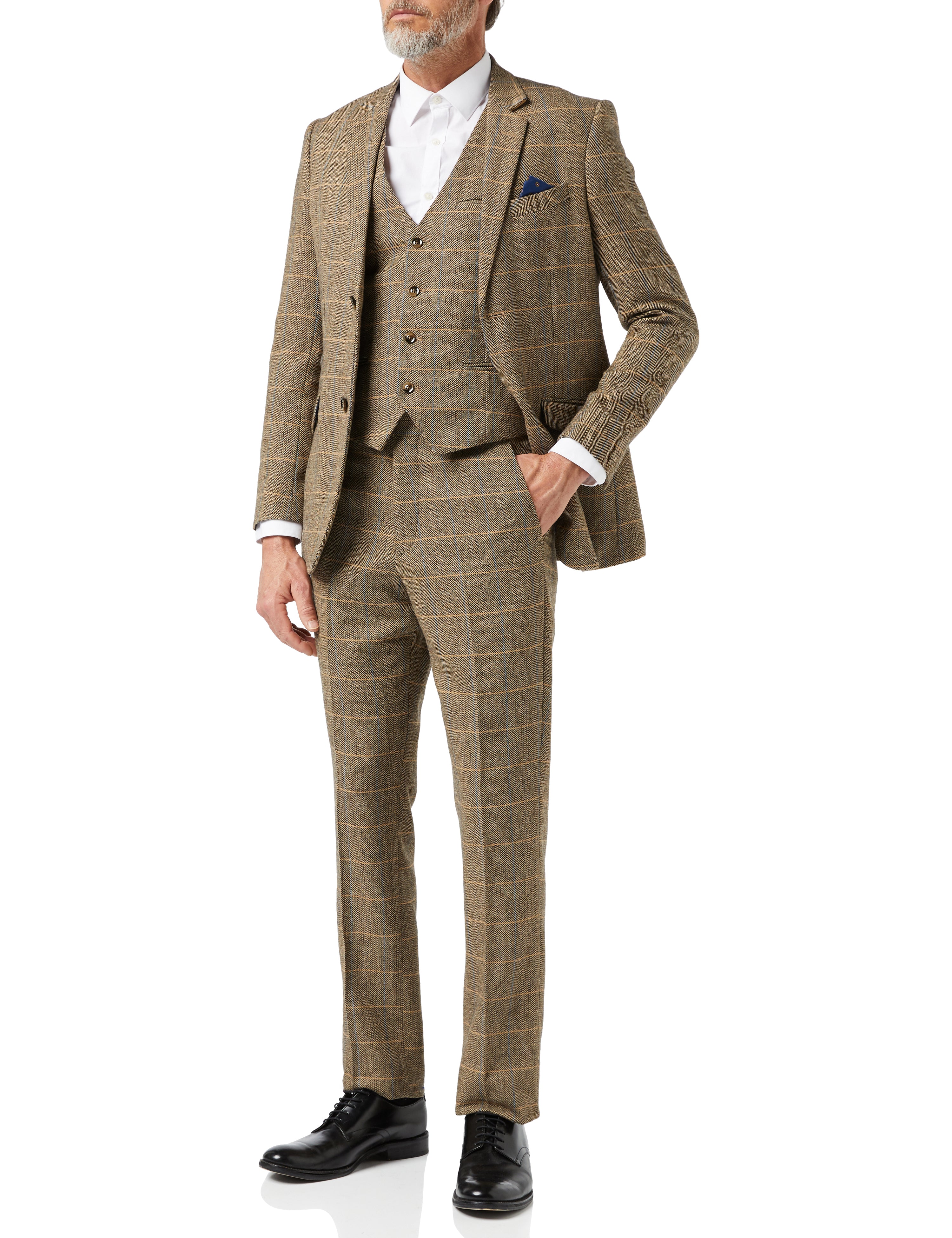MENS TWEED TAN HERRINGBONE CHECKS TAILORED FIT WAISTCOAT