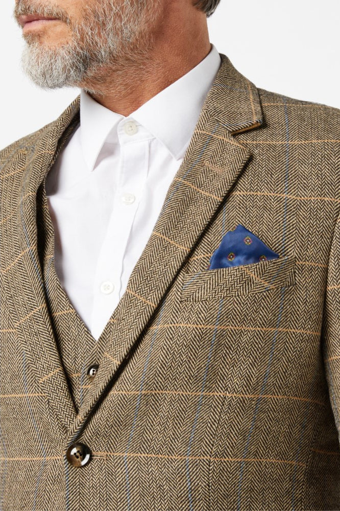 TWEED CHECK HERRINGBONE TAN JACKET