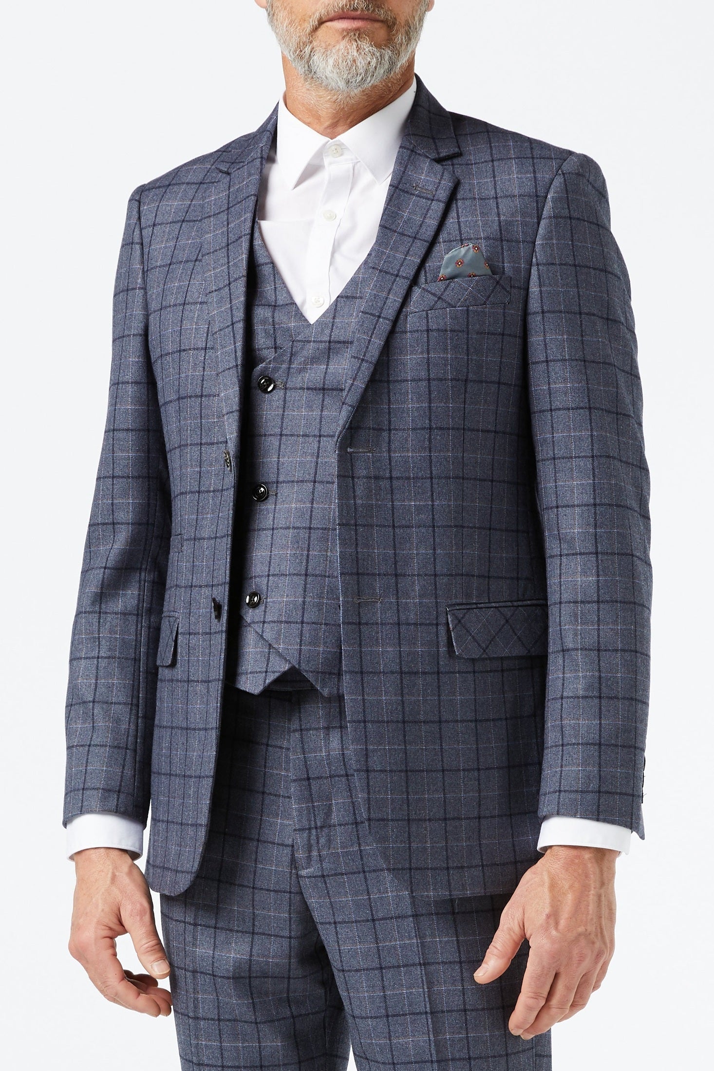 HECTOR - GREY WINDOWPANE CHECK JACKET & WAISTCOAT