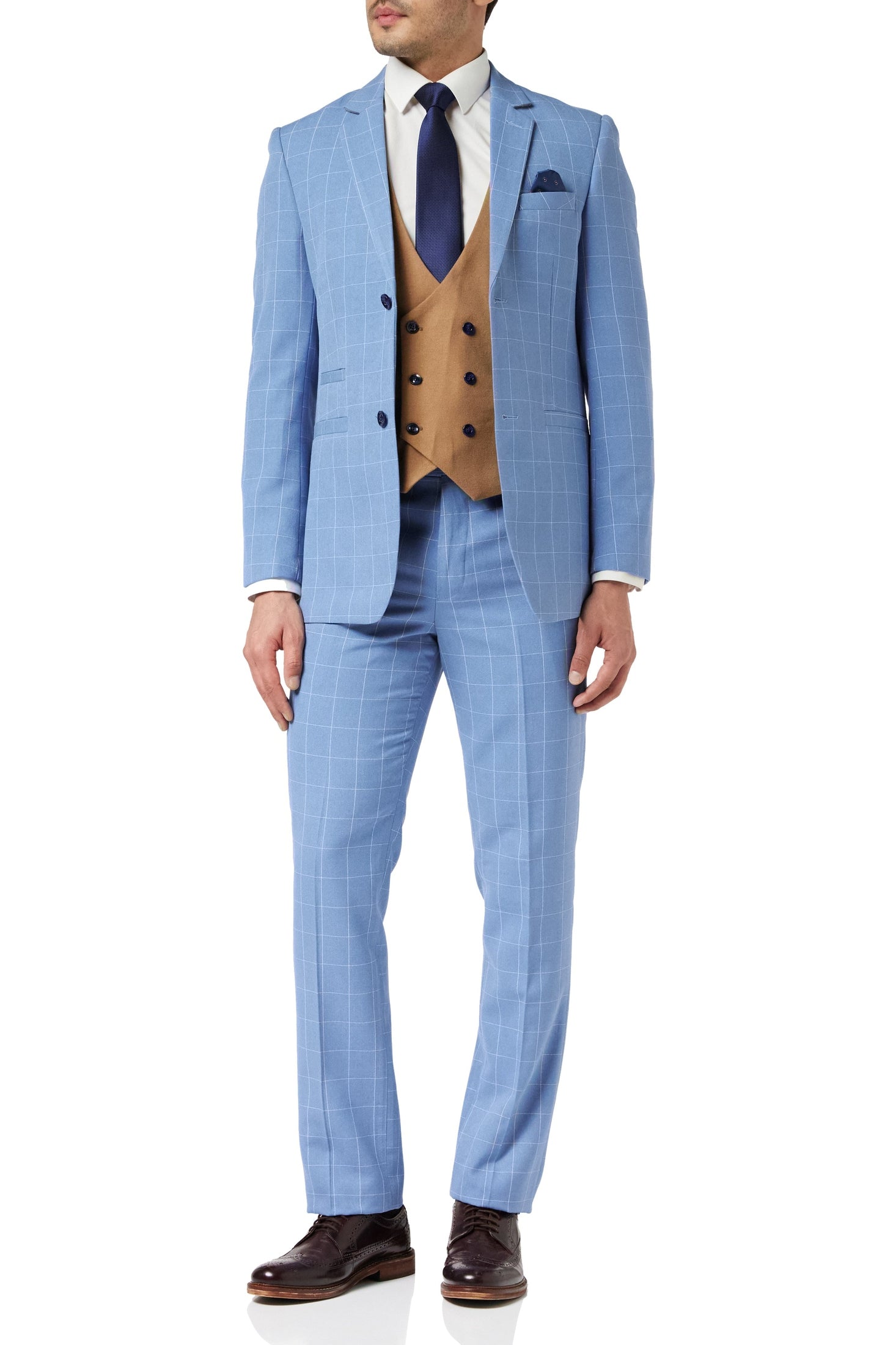 GABIN - SKY BLUE WINDOWPANE CHECK JACKET & WAISTCOAT