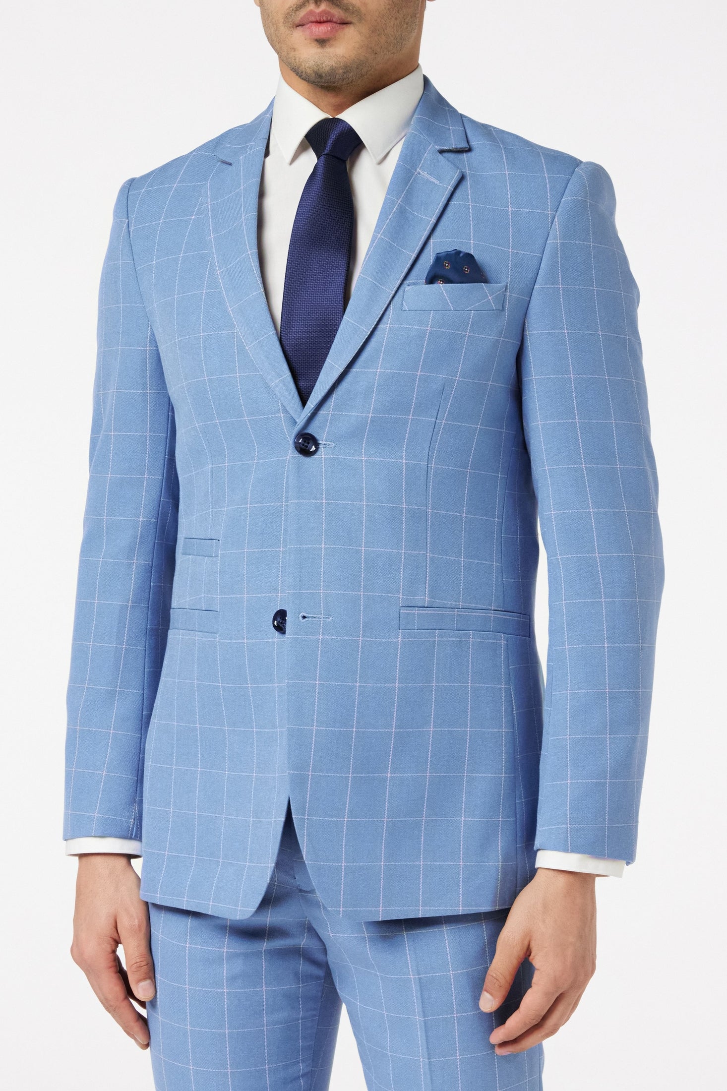GABIN - SKY BLUE WINDOWPANE CHECK JACKET & WAISTCOAT