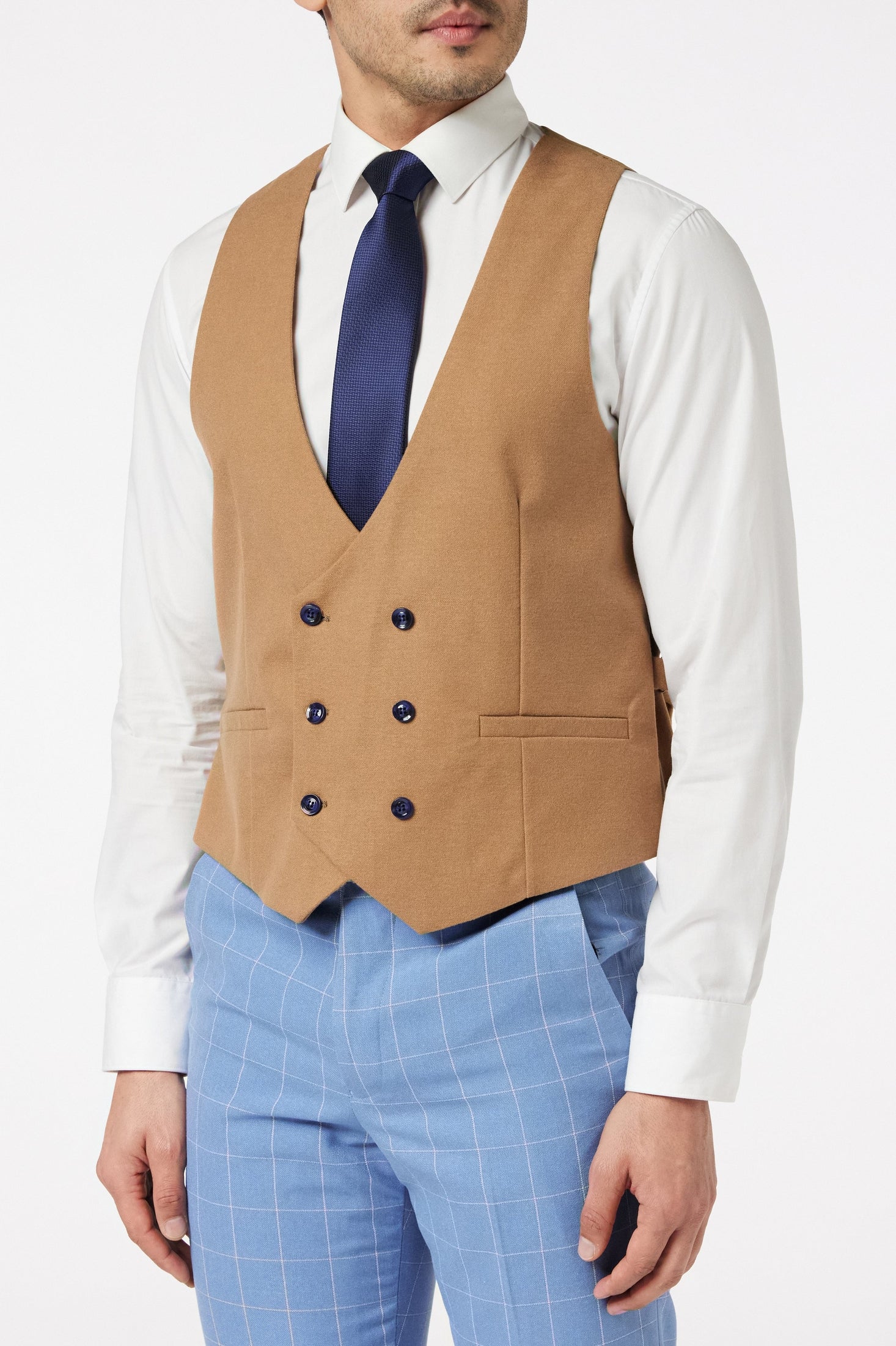 GABIN - SKY BLUE WINDOWPANE CHECK JACKET & WAISTCOAT
