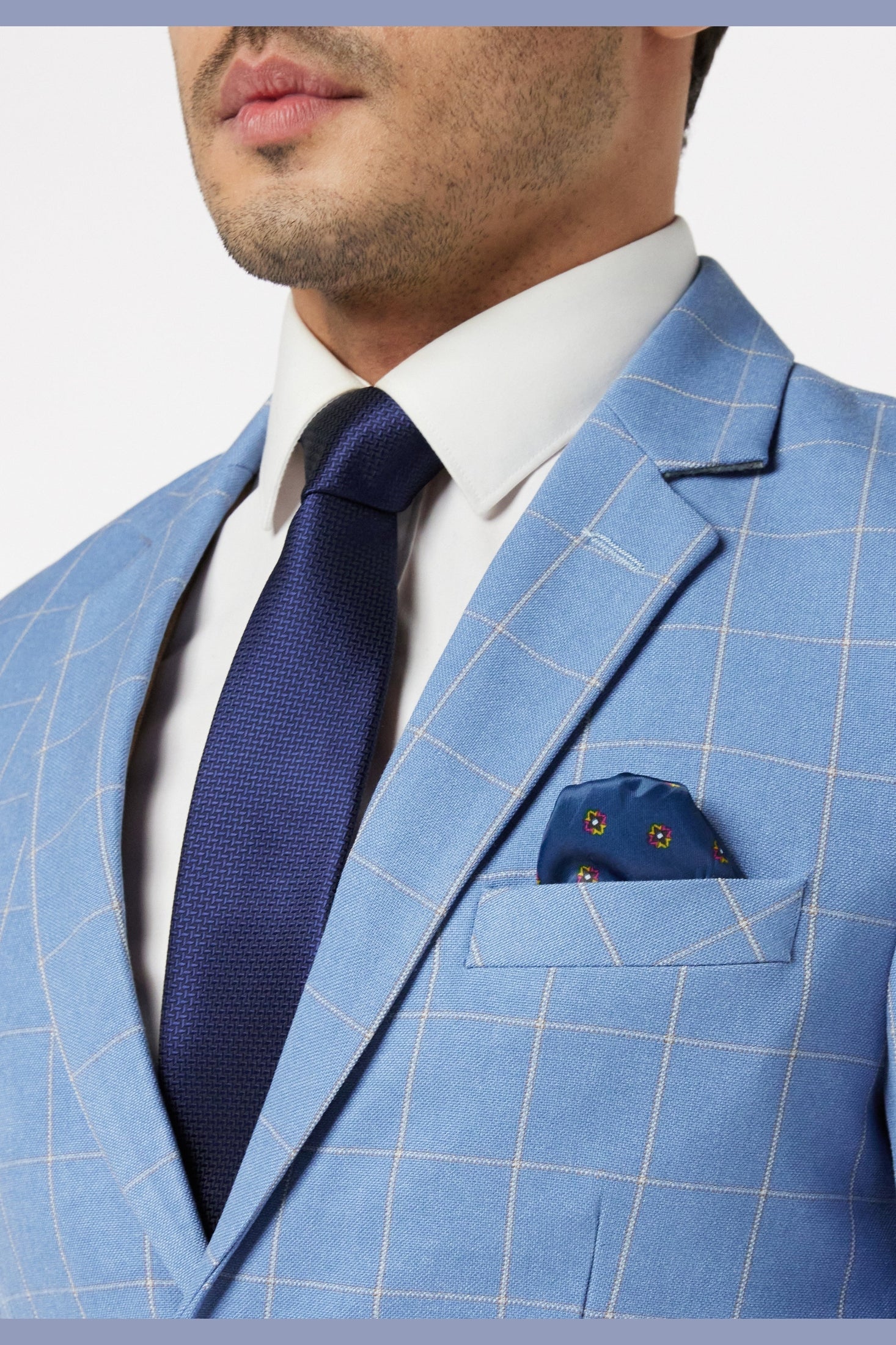 GABIN - SKY BLUE WINDOWPANE CHECK JACKET & WAISTCOAT