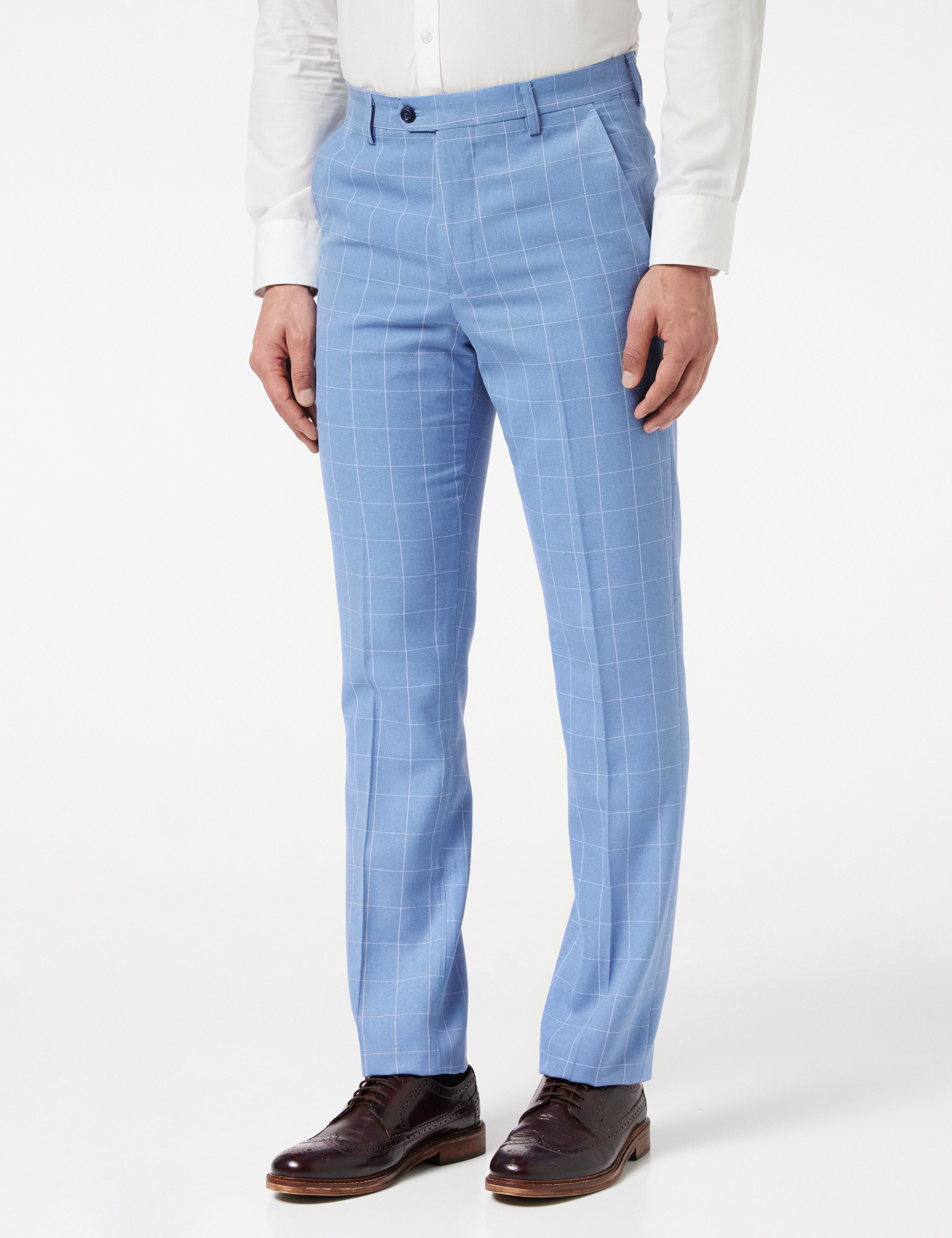 GABIN - SKY BLUE WINDOWPANE CHECK SUIT TROUSER