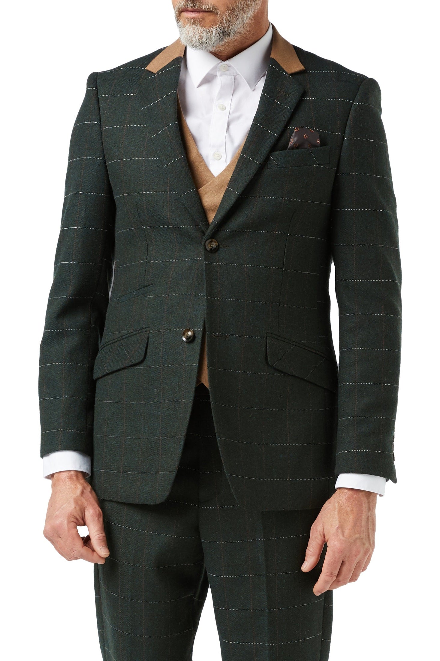 GREEN HERRINGBONE TWEED CHECK JACKET & WAISTCOAT