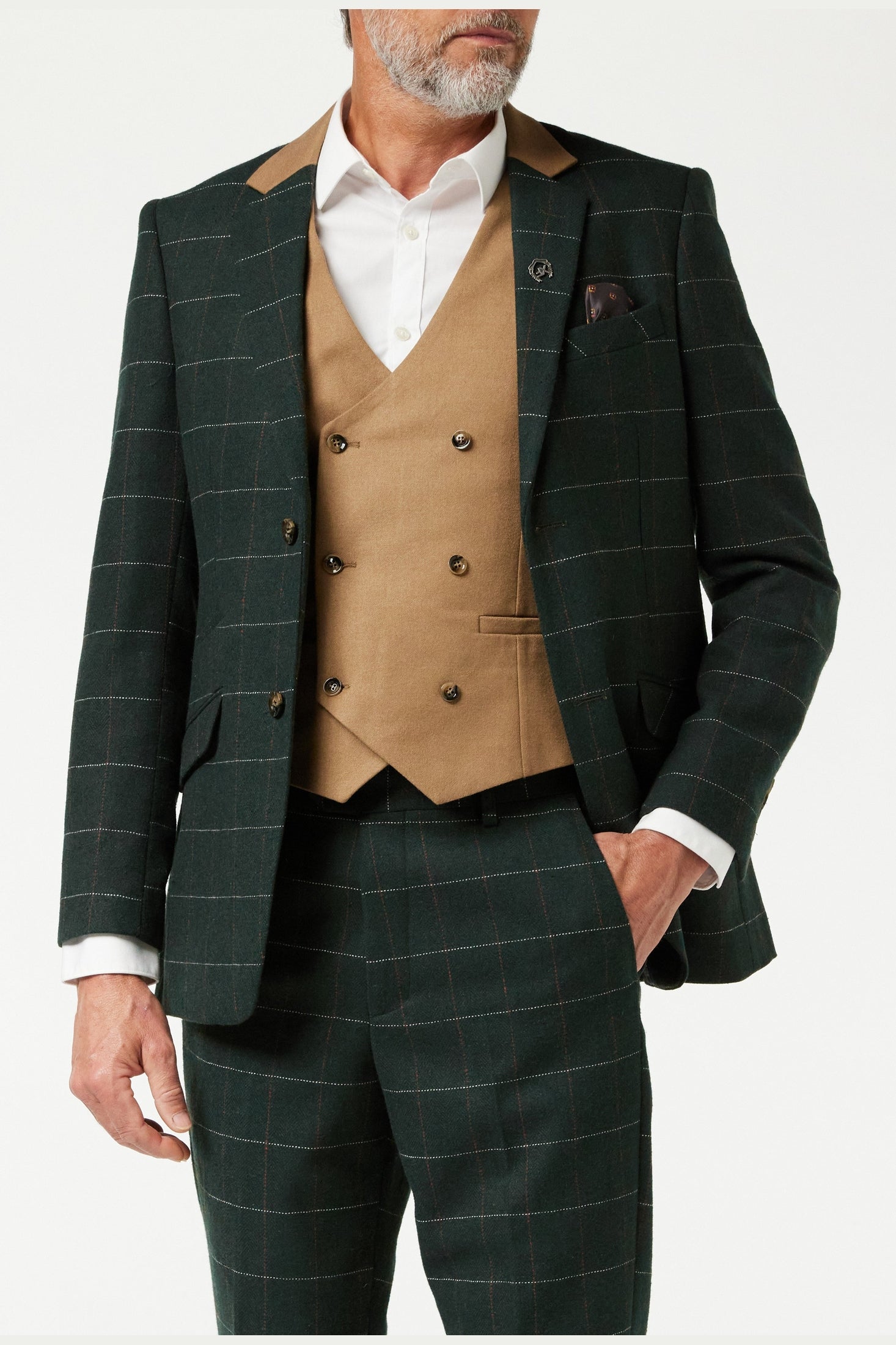 GREEN HERRINGBONE TWEED CHECK JACKET & WAISTCOAT