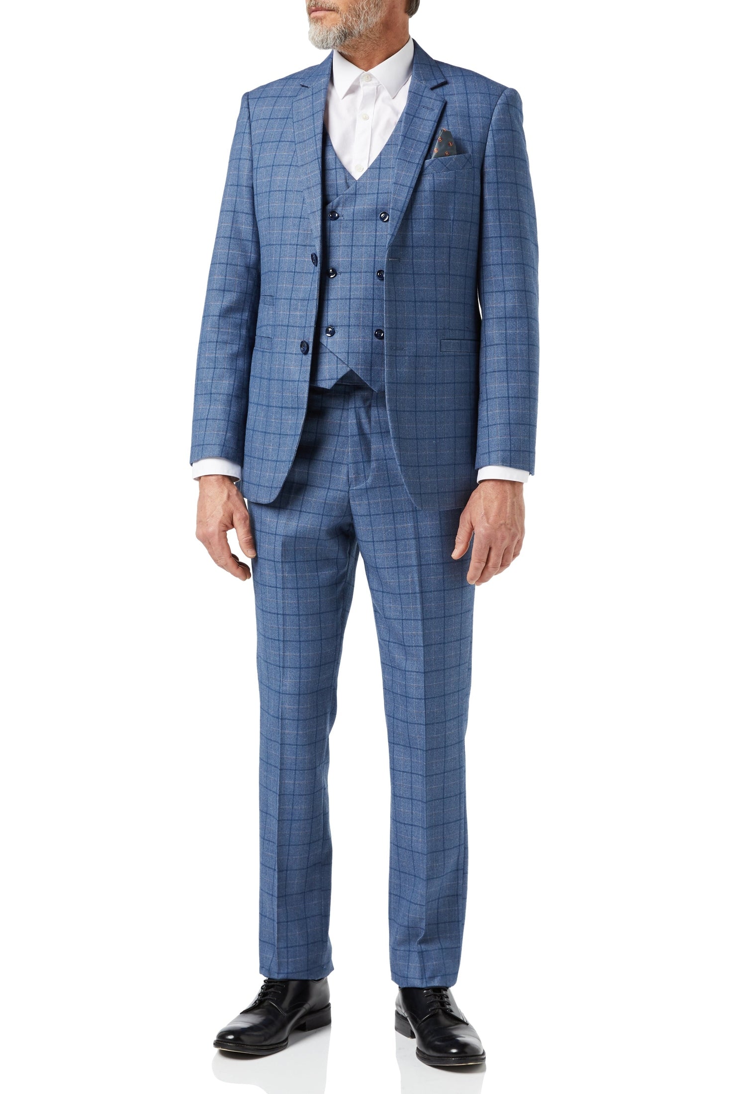 HECTOR - BLUE WINDOWPANE CHECK JACKET & WAISTCOAT
