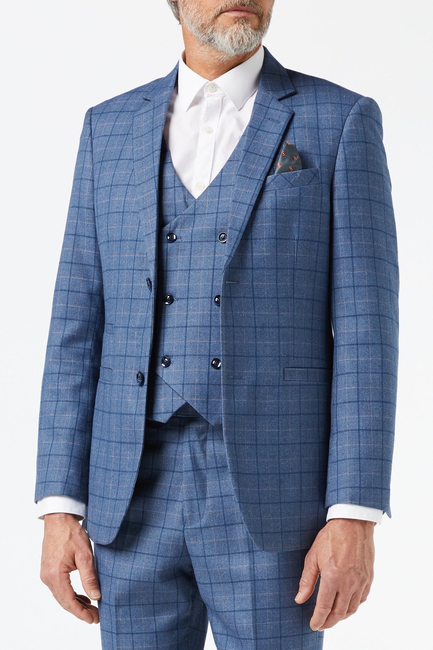 HECTOR - BLUE WINDOWPANE CHECK JACKET & WAISTCOAT