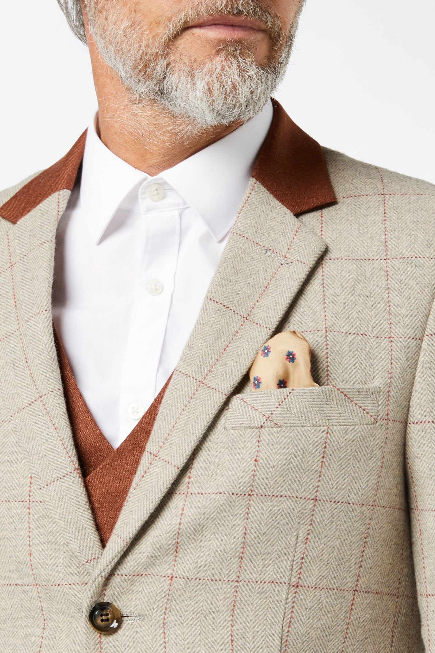 THEO - TWEED HERRINGBONE RED CHECK ON BEIGE JACKET & WAISTCOAT
