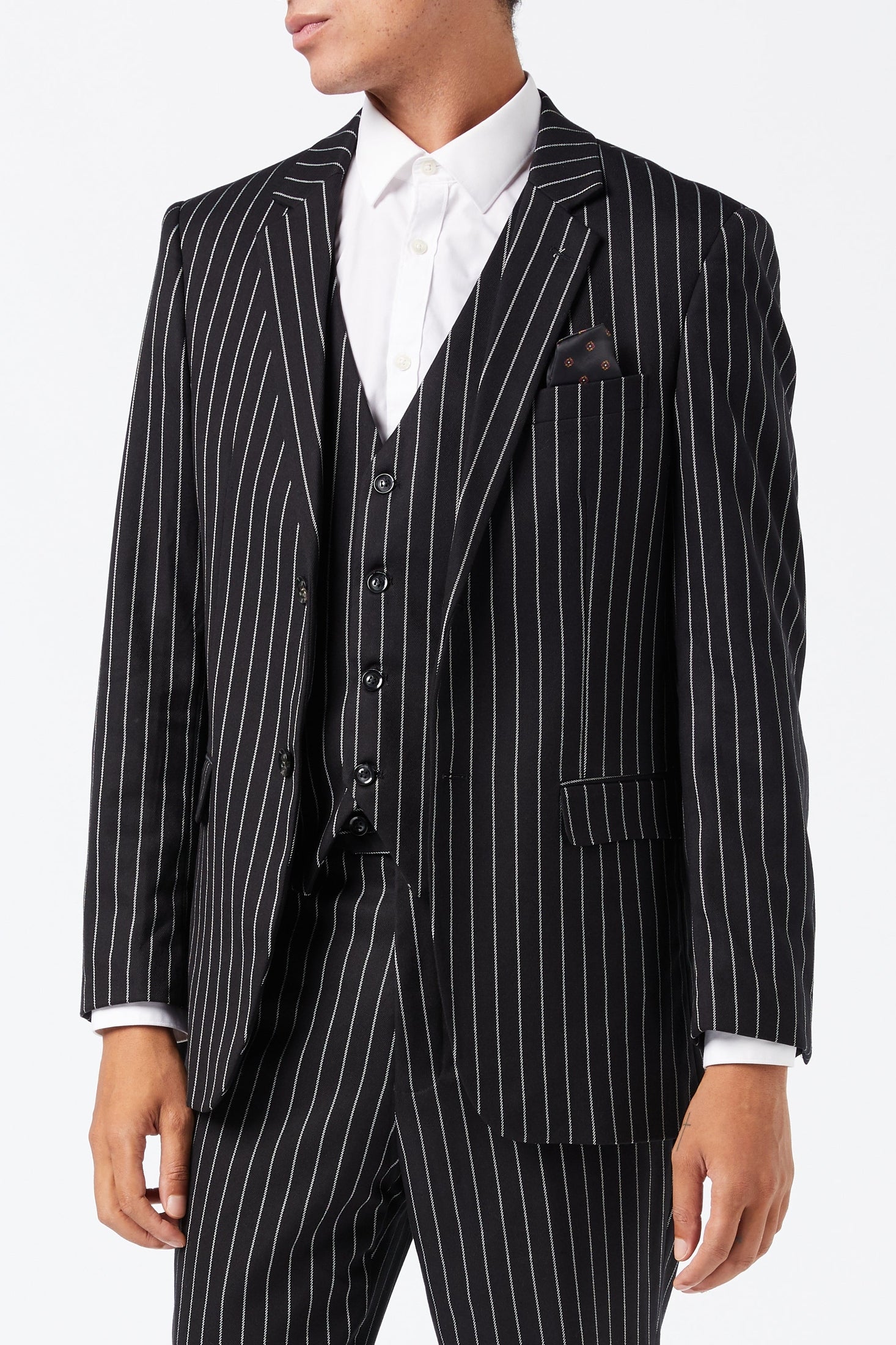 WHITE PIN STRIPE BLACK JACKET