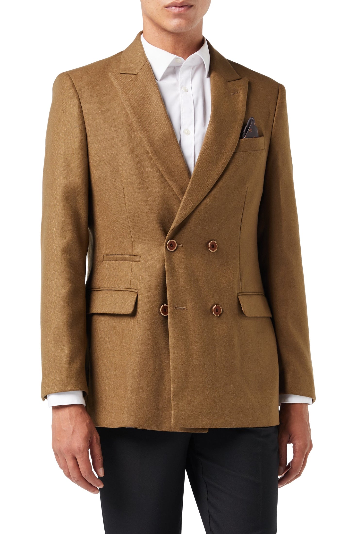 MARCO-DOUBLE BREASTED TWEED TAN JACKET