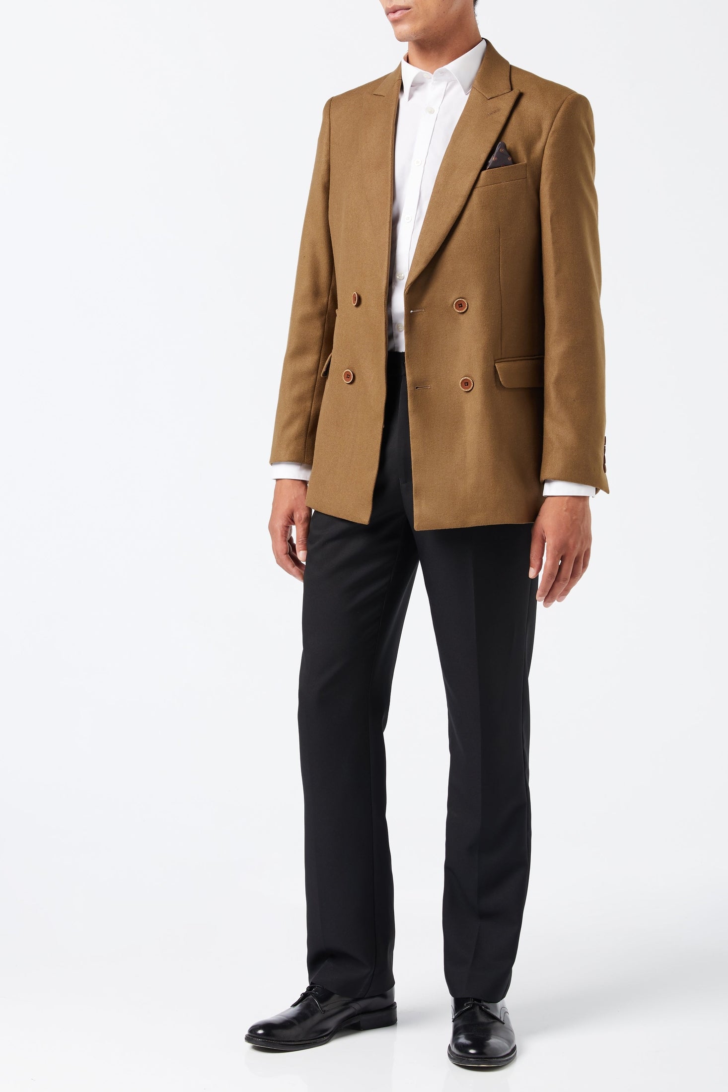 MARCO-DOUBLE BREASTED TWEED TAN JACKET