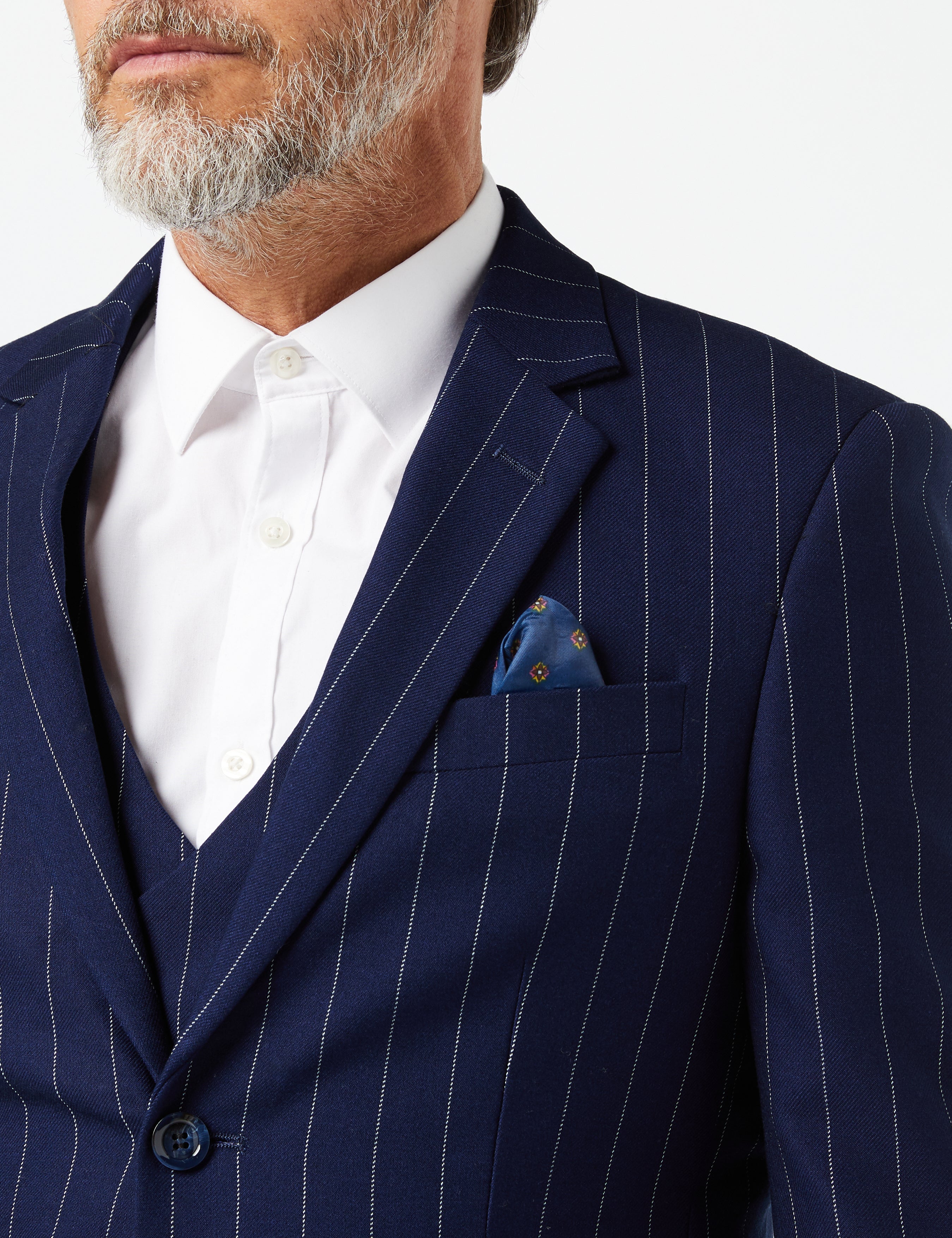 WHITE PINSTRIPE ON NAVY JACKET & WAISTCOAT