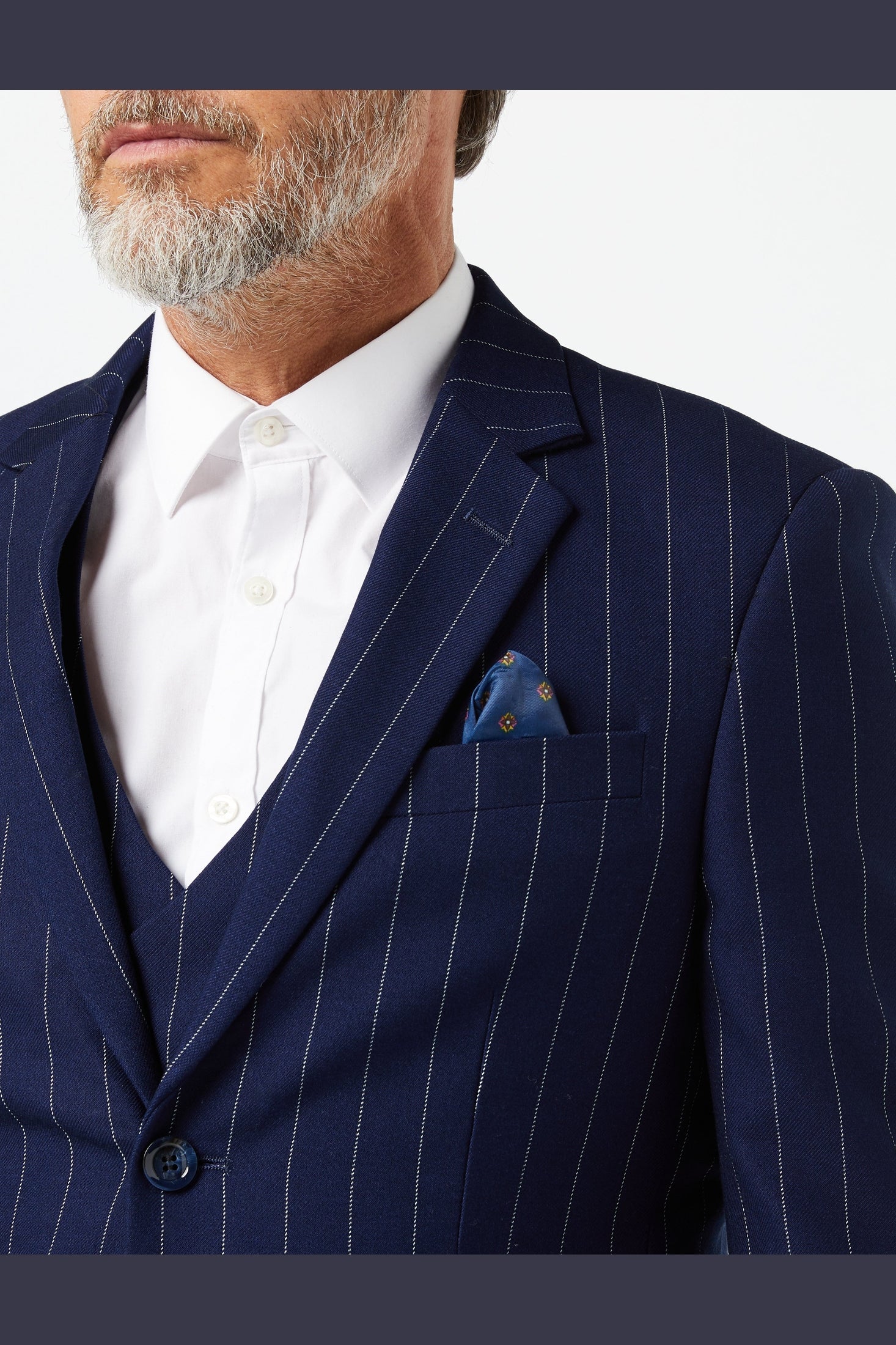 WHITE PINSTRIPE ON NAVY JACKET & WAISTCOAT