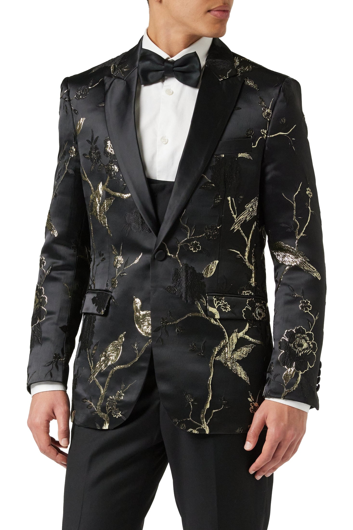 TUXEDO BLACK GOLD FLORAL BLAZER