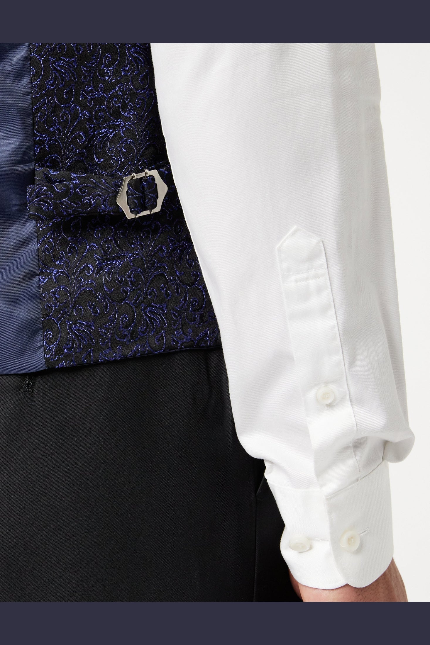 BRIAN - Floral Jacquard Print Blue Tuxedo Jacket With Waistcoat