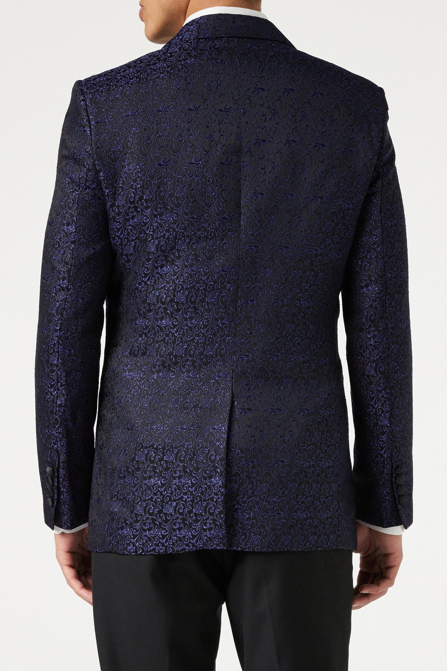 BRIAN - Floral Jacquard Print Blue Tuxedo Jacket With Waistcoat