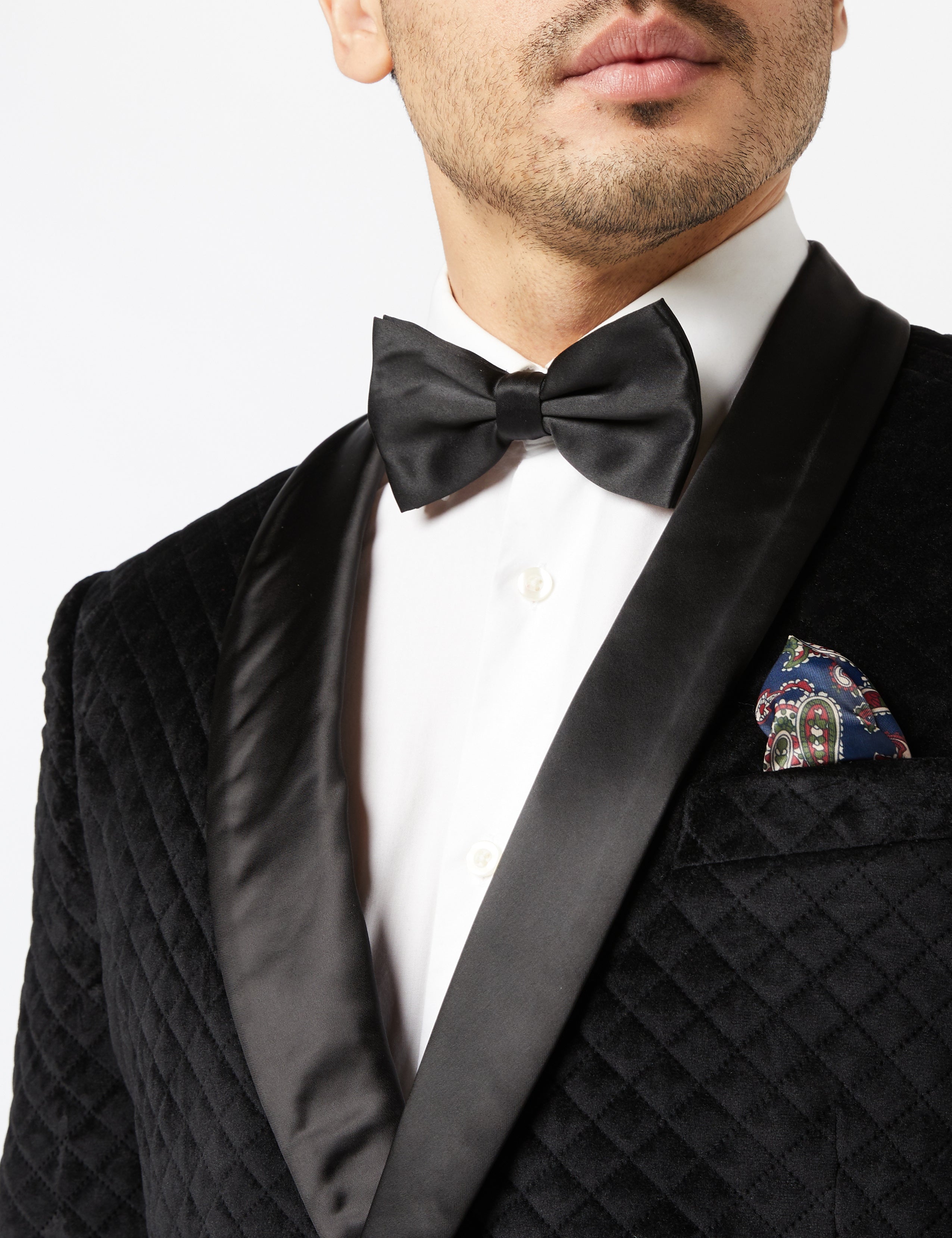 RHOM - Black Quilted Velvet Double Breasted Tuxedo Jacket