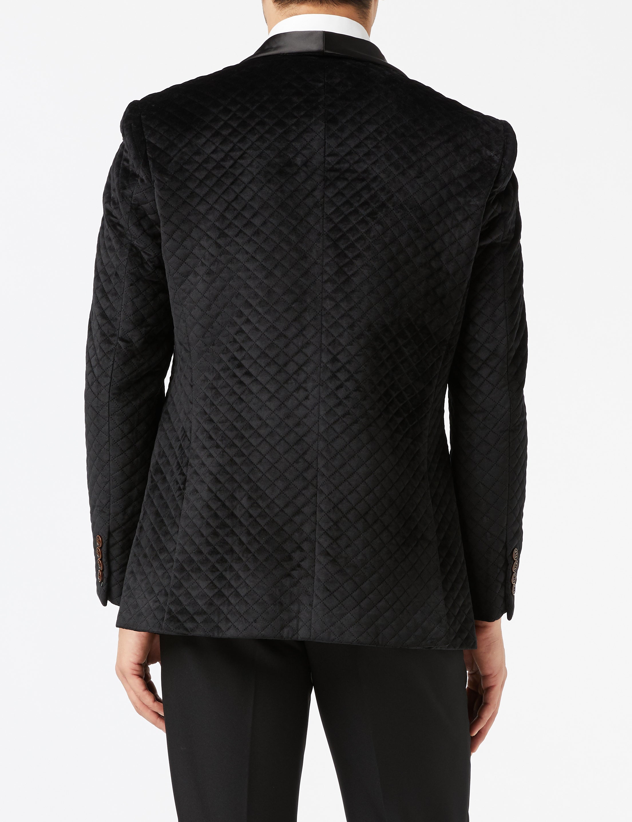 RHOM - Black Quilted Velvet Double Breasted Tuxedo Jacket