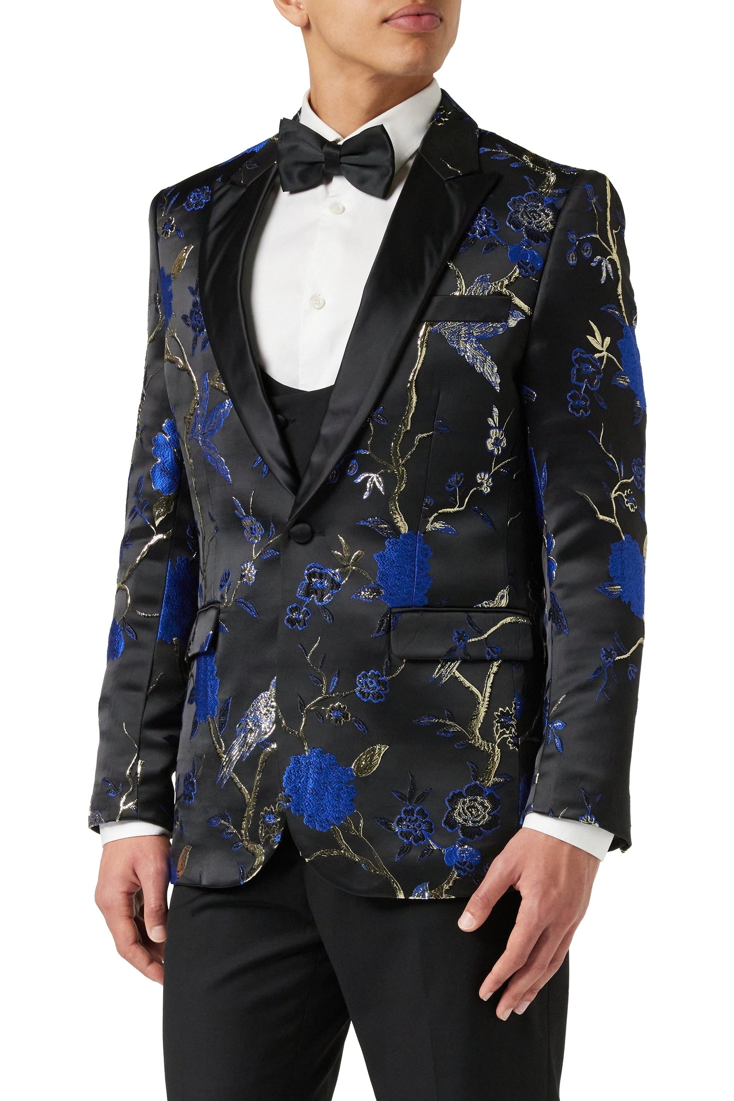 TUXEDO BLACK BLUE FLORAL BLAZER