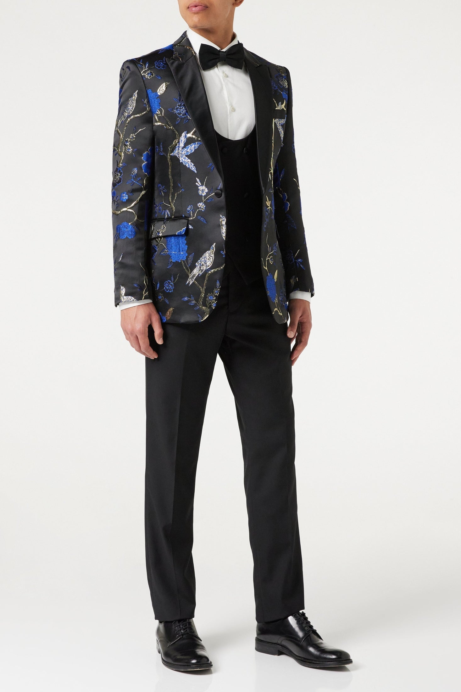 TUXEDO BLACK BLUE FLORAL BLAZER