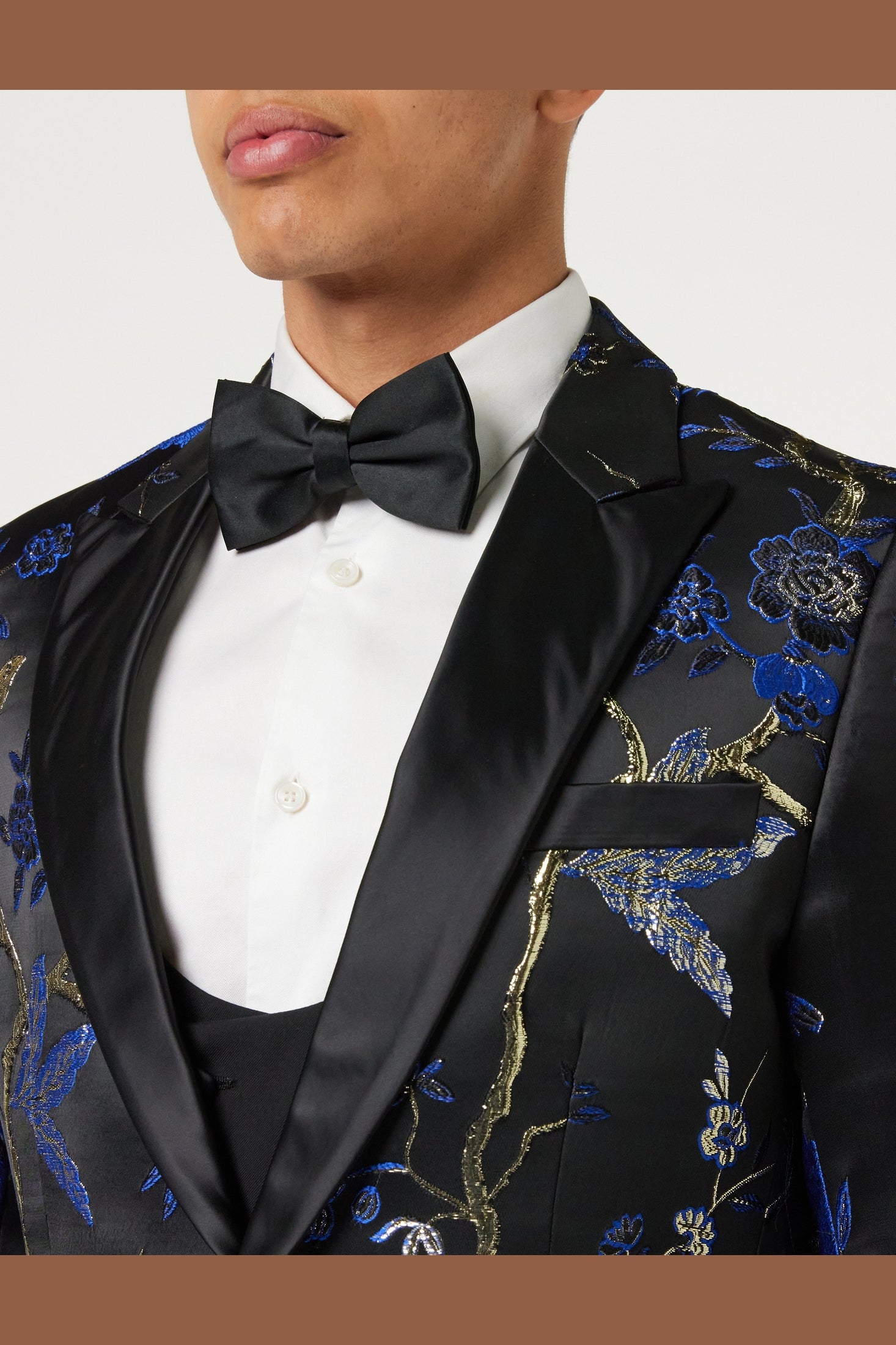 TUXEDO BLACK BLUE FLORAL BLAZER