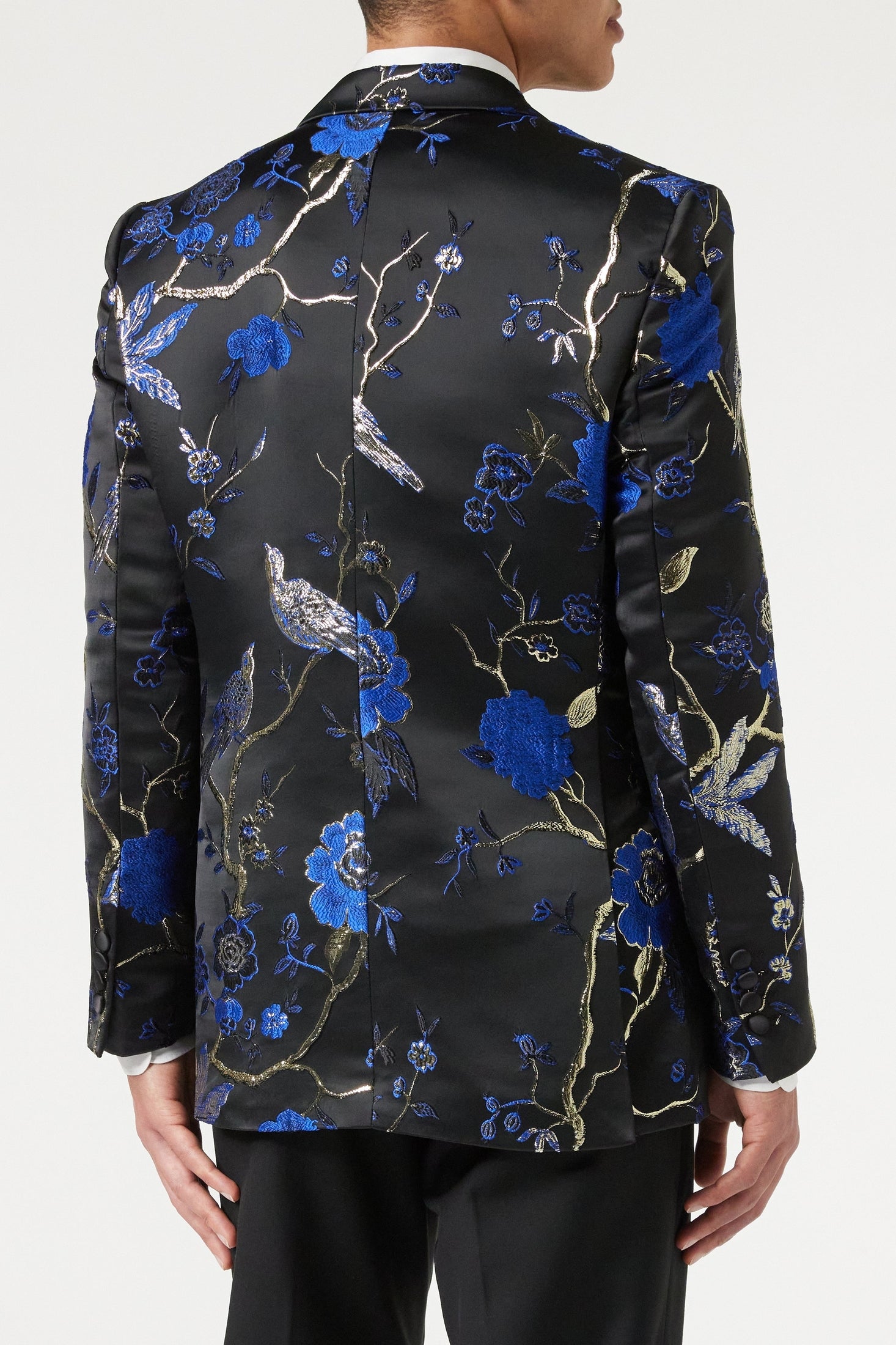 TUXEDO BLACK BLUE FLORAL BLAZER
