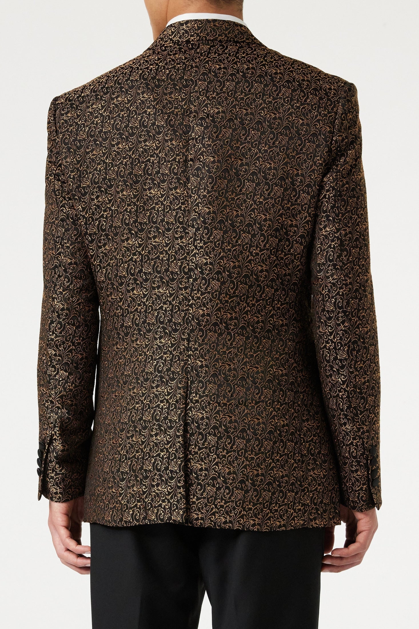 BRIAN - Floral Jacquard Print Gold Tuxedo Jacket With Waistcoat