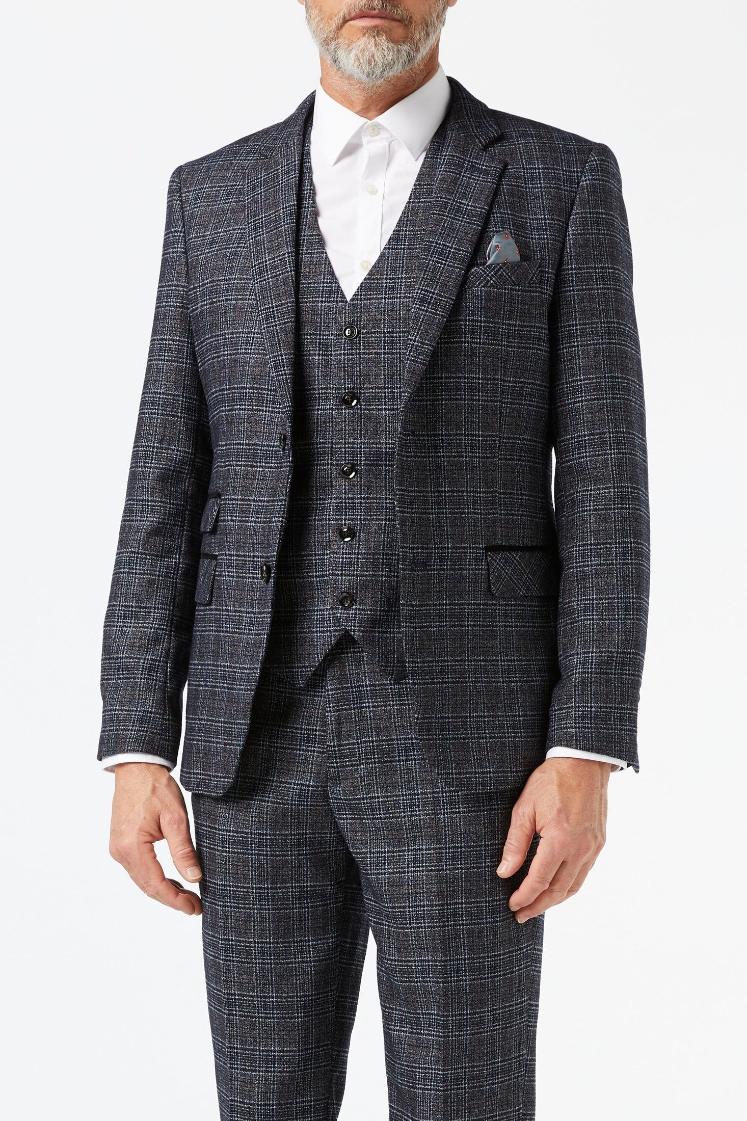 GREY TWEED CHECK JACKET & WAISTCOAT