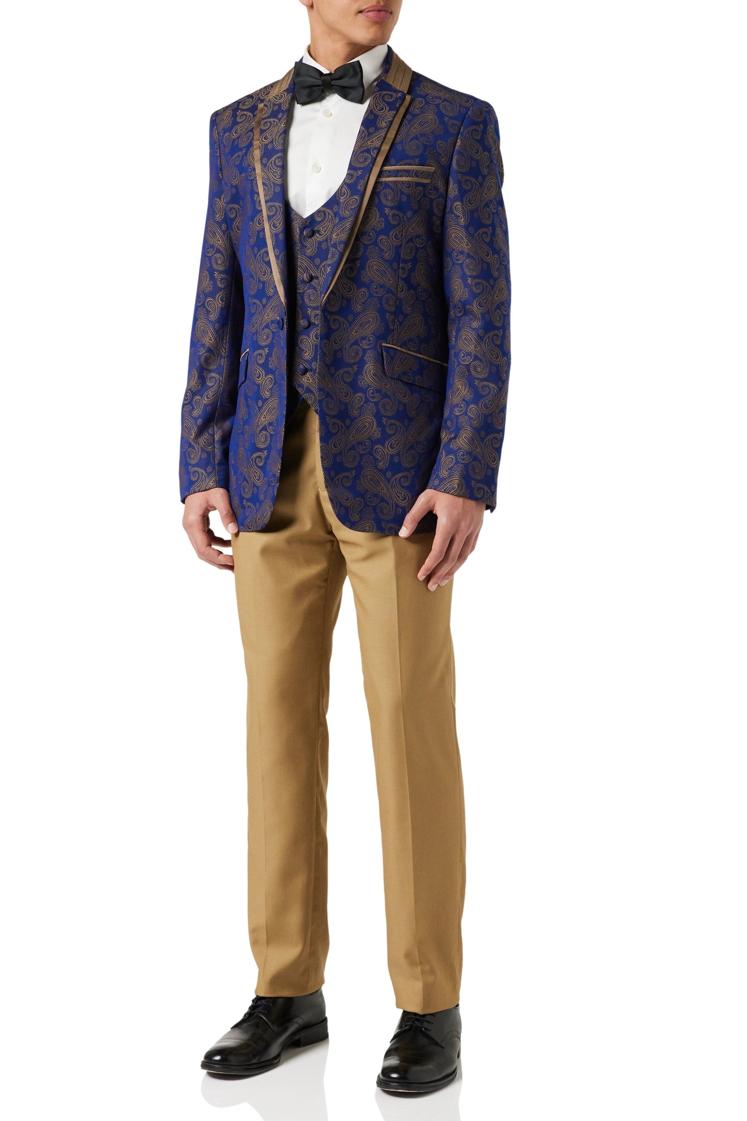 NAVY GOLD BROCADE WEDDING JACKET & WAISTCOAT
