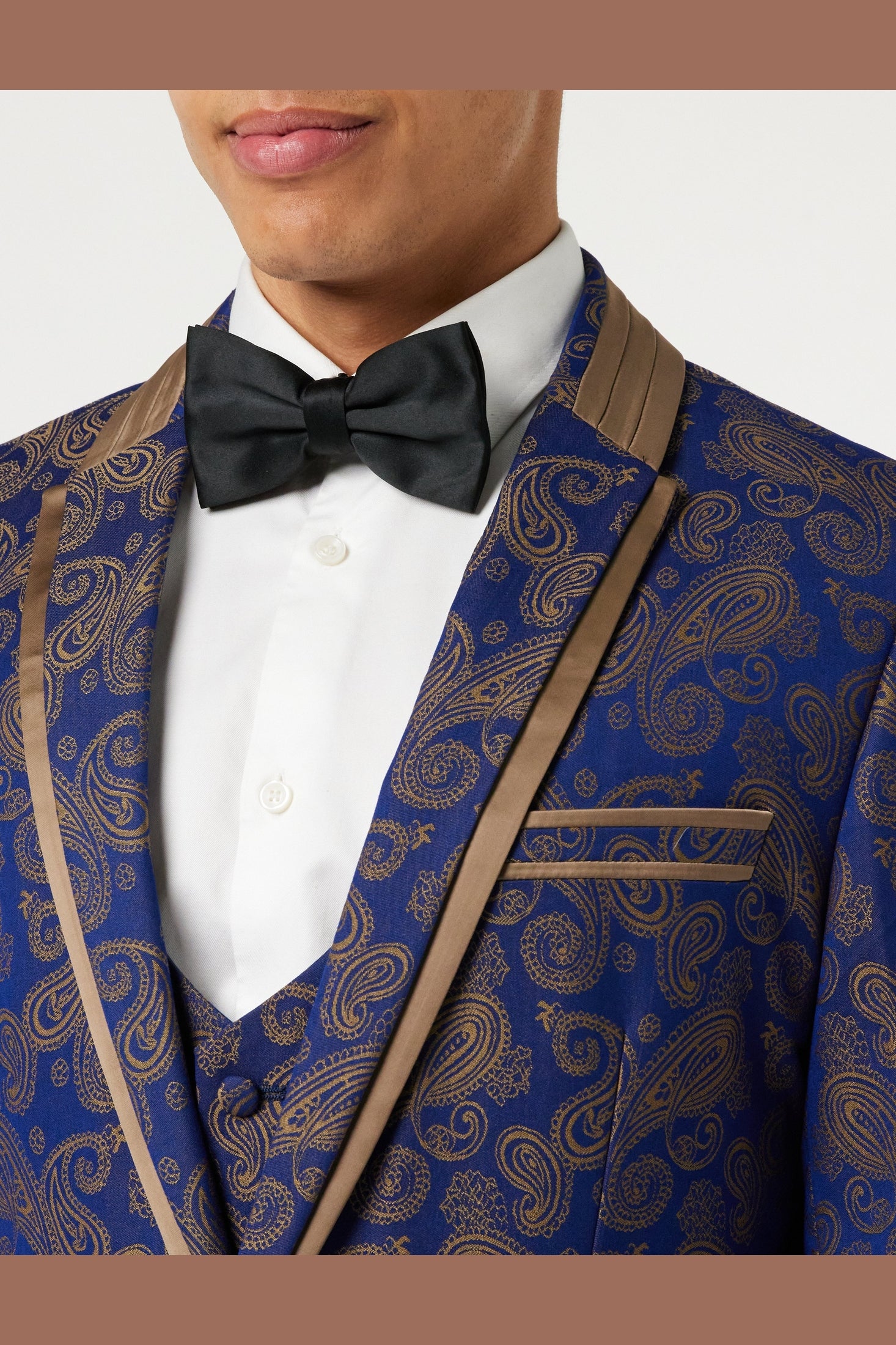 NAVY GOLD BROCADE WEDDING JACKET & WAISTCOAT