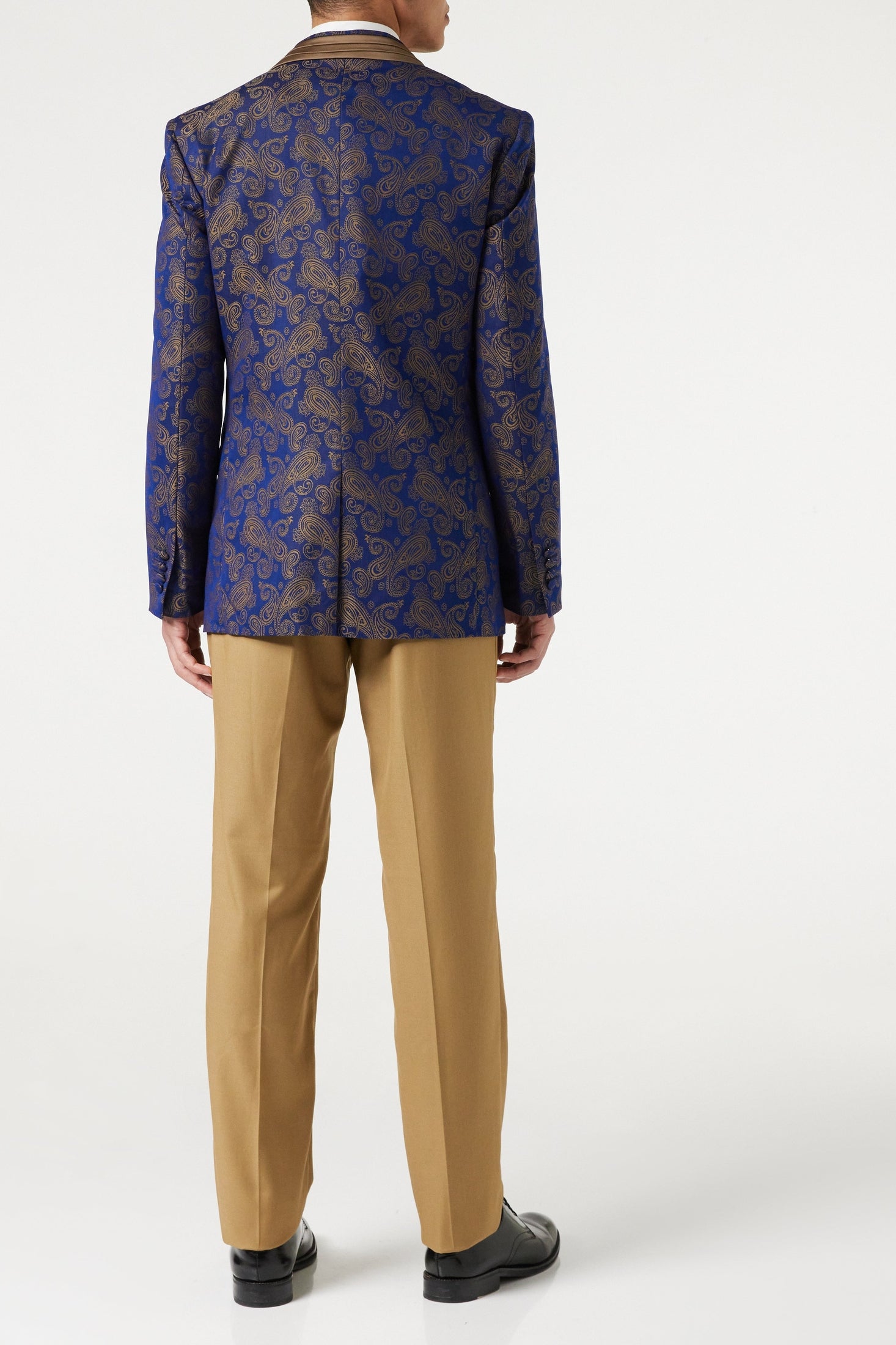 NAVY GOLD BROCADE WEDDING JACKET & WAISTCOAT