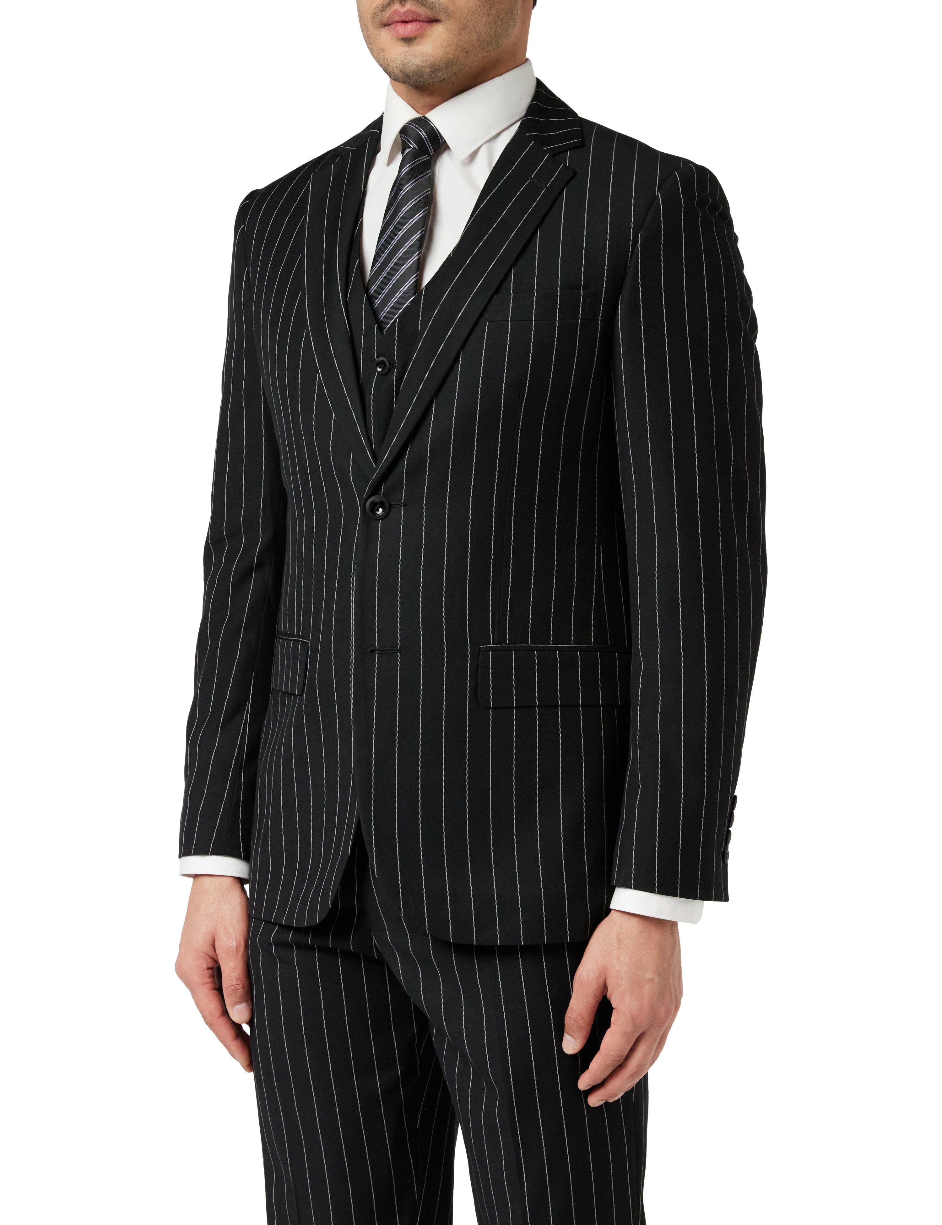 CLASSIC BLACK WHITE PINSTRIPE JACKET & WAISTCOAT