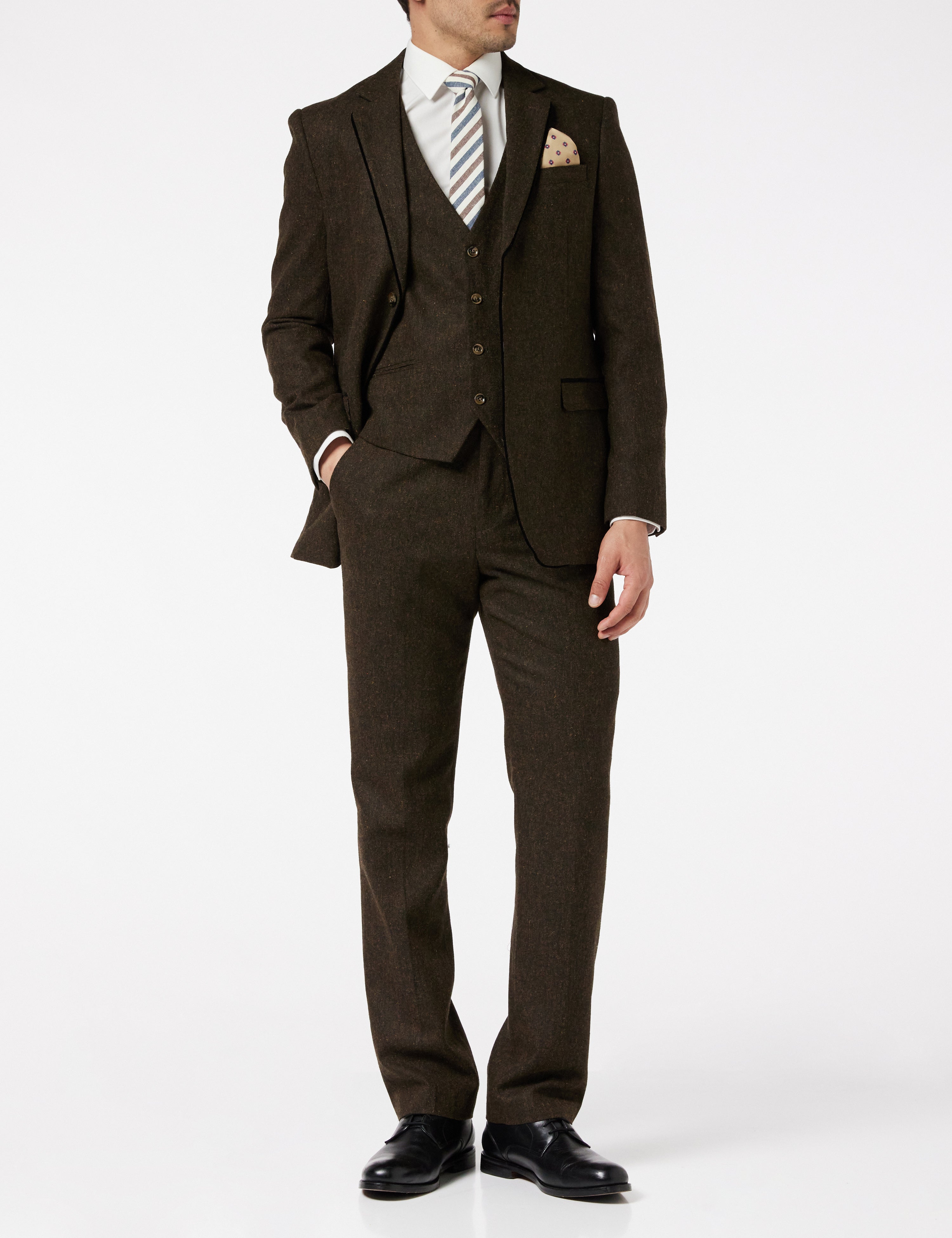 MENS BROWN VINTAGE TWEED HERRINGBONE RETRO PEAKY BLINDERS STYLE WAISTCOAT