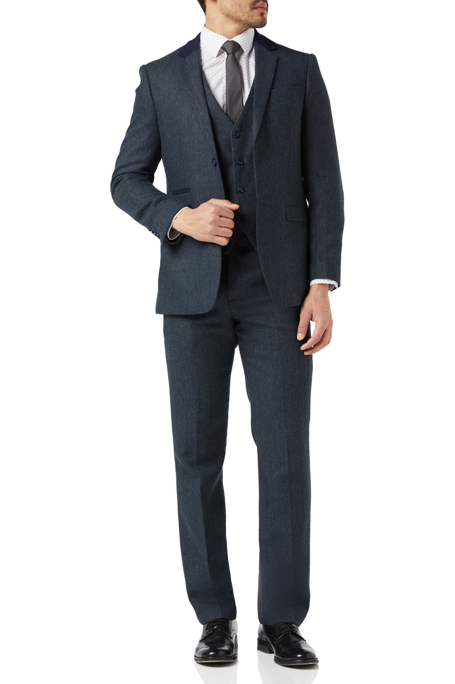 NAVY HERRINGBONE TWEED JACKET