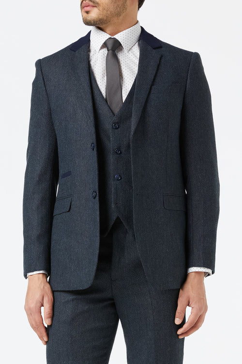 NAVY HERRINGBONE TWEED JACKET